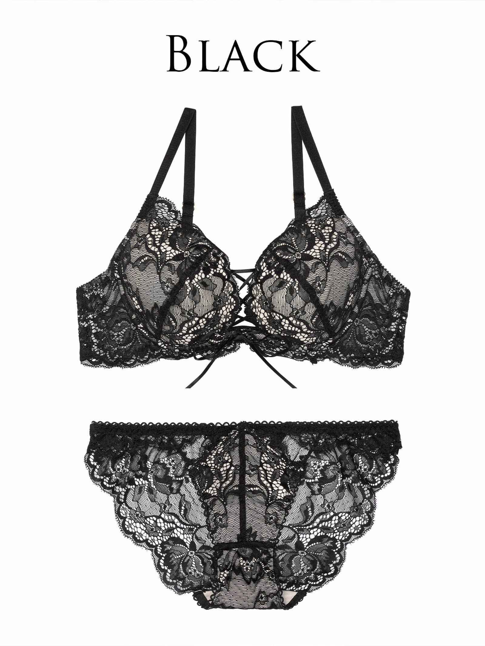 12/25再販!リュクスカットレースアップブラジャー&amp;バック透けフルバックショーツ