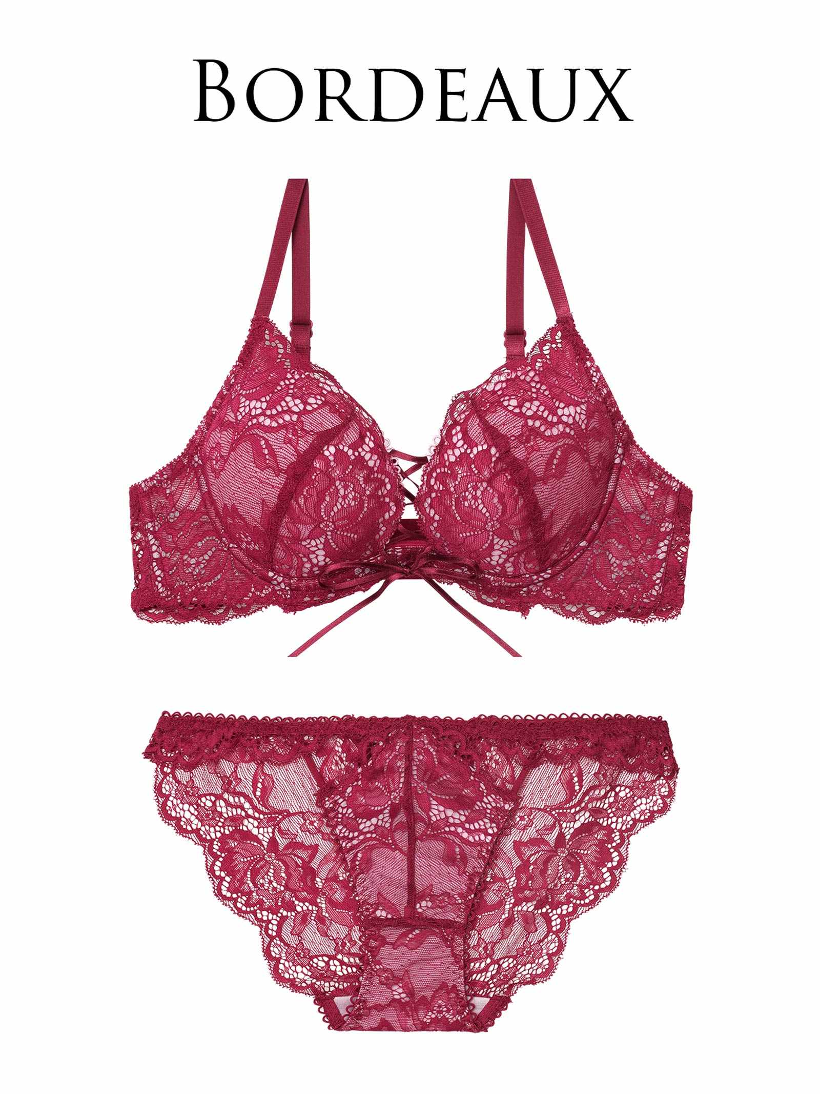 12/25再販!リュクスカットレースアップブラジャー&amp;バック透けフルバックショーツ