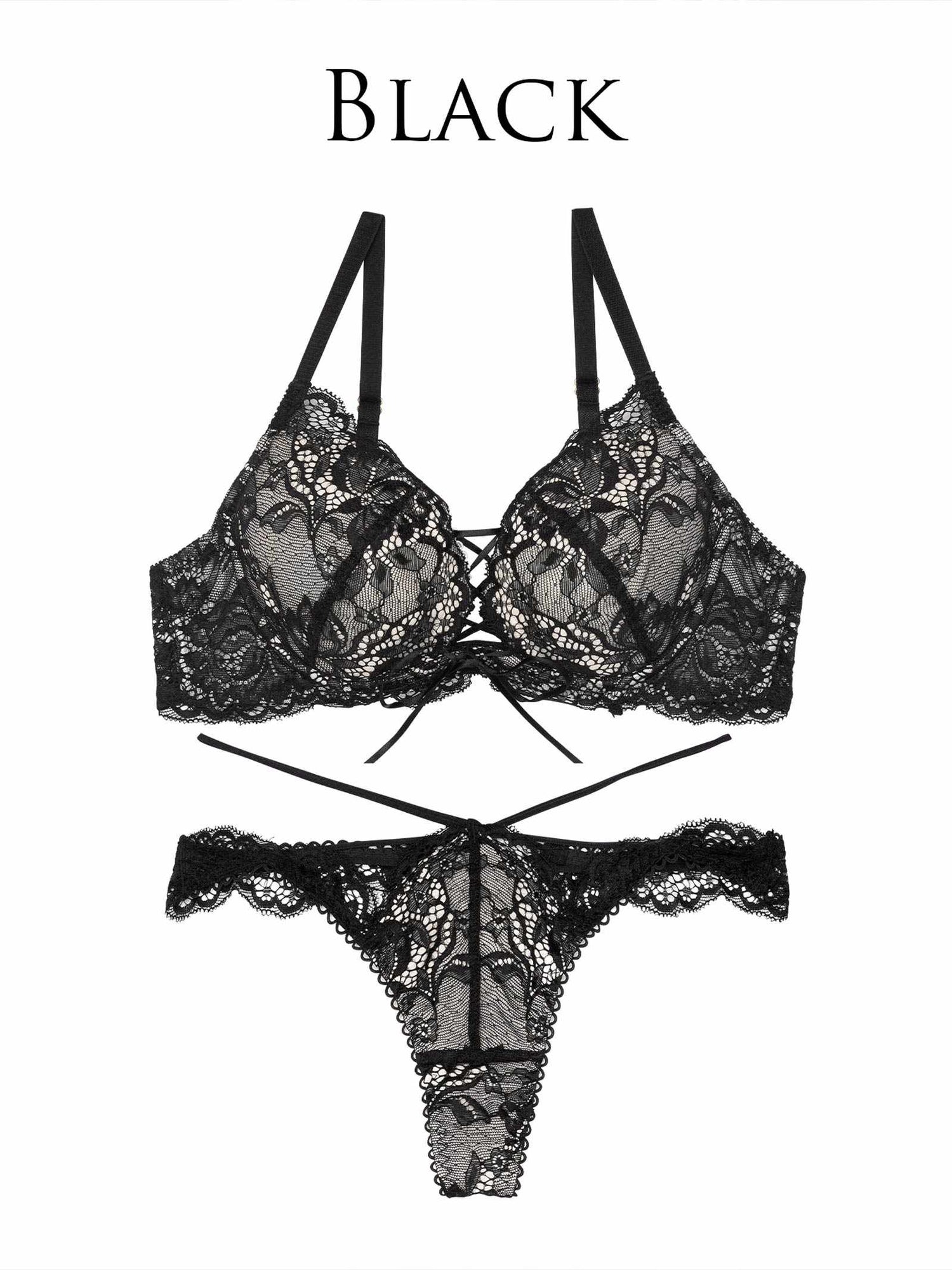 12/25再販!リュクスカットレースアップブラジャー&amp;バック透けTバックショーツ