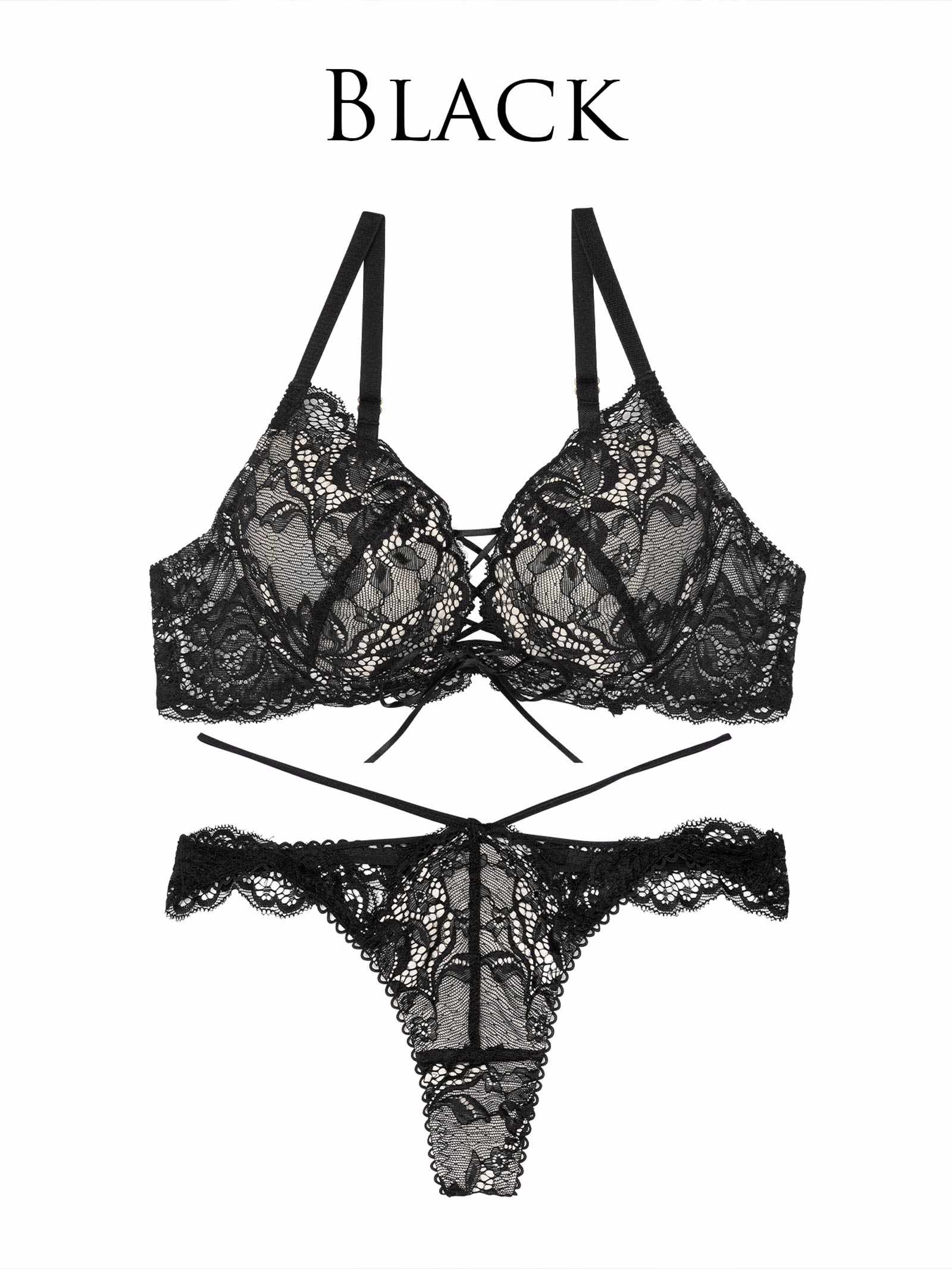 12/25再販!リュクスカットレースアップブラジャー&amp;バック透けTバックショーツ