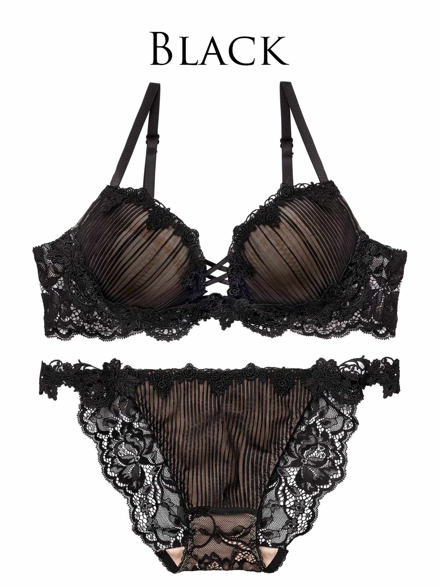 3/18新作!ドレッシーチュールプリーツブラジャー&amp;バック透けフルバックショーツ