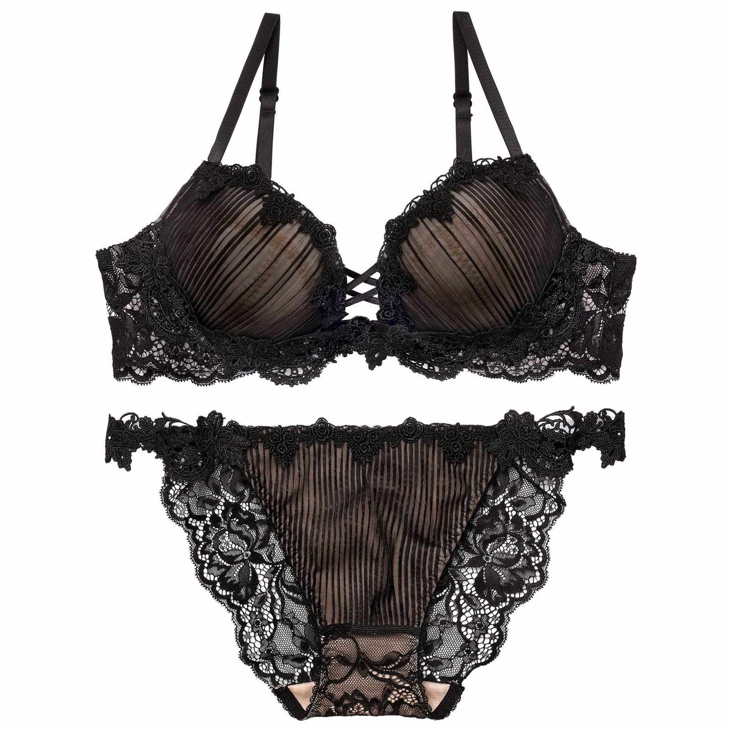 3/18新作!ドレッシーチュールプリーツブラジャー&amp;バック透けフルバックショーツ