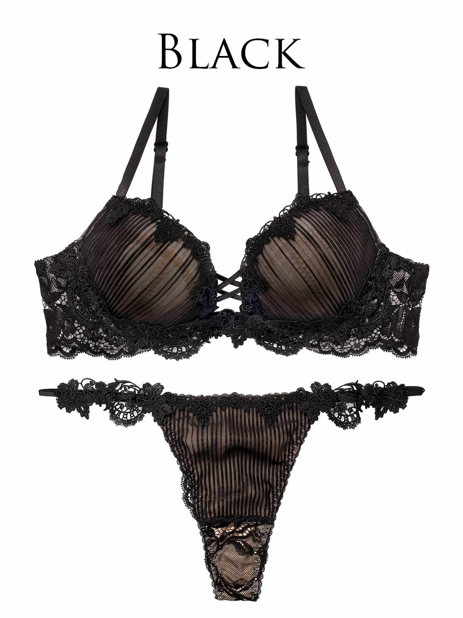 3/18新作!ドレッシーチュールプリーツブラジャー&amp;バック透けTバックショーツ