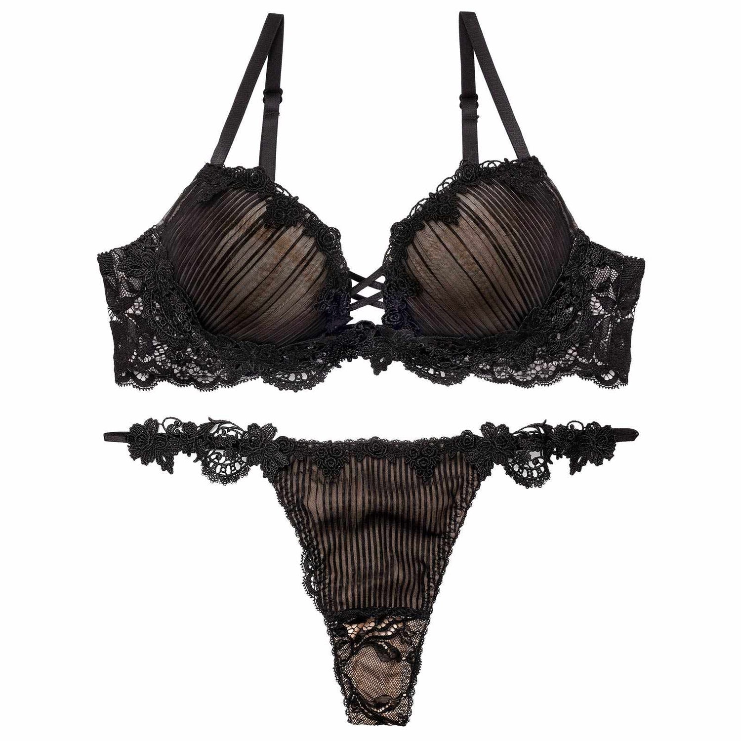 3/18新作!ドレッシーチュールプリーツブラジャー&amp;バック透けTバックショーツ