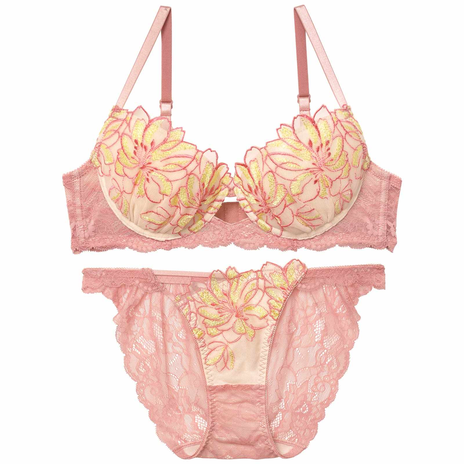シャルマンフレッシュフラワーブラジャー&amp;バック透けフルバックショーツ