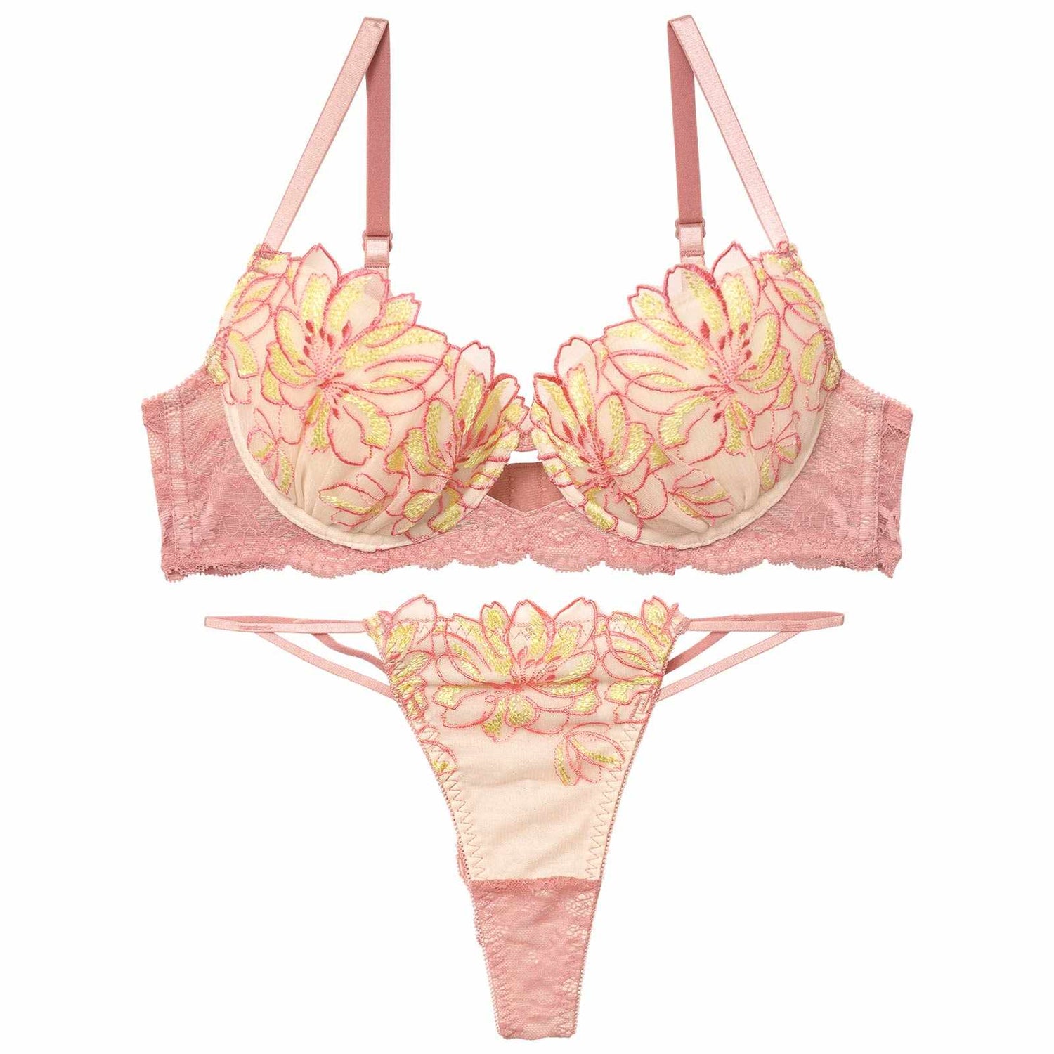 シャルマンフレッシュフラワーブラジャー&amp;バック透けTバックショーツ