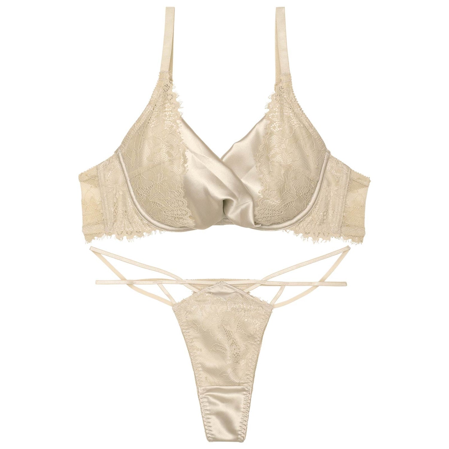 11/20再販!グロッシーリュクスサテンブラジャー&amp;バック透けTバックショーツ