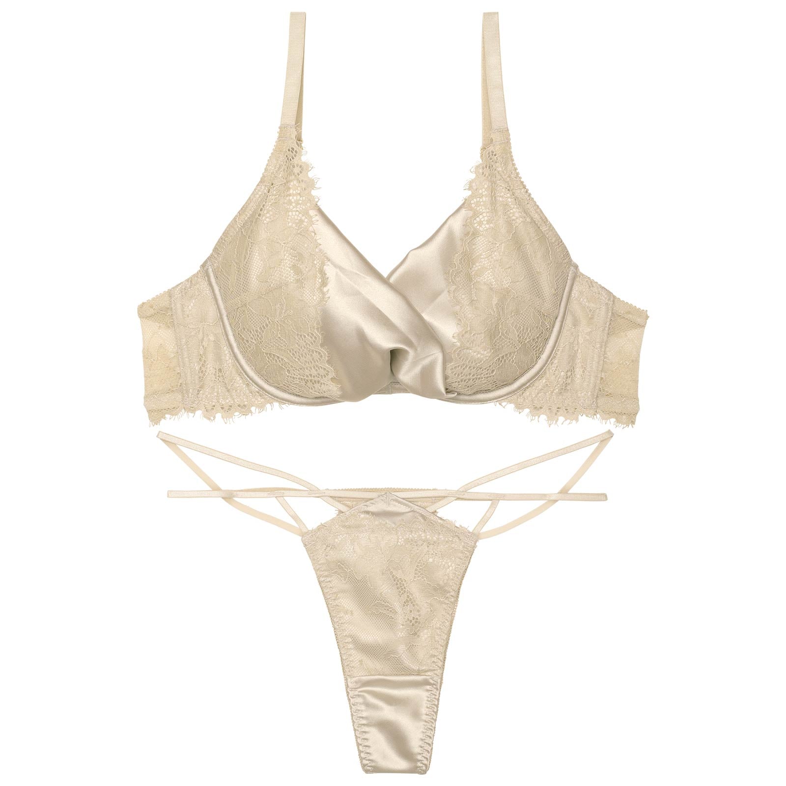 11/20再販!グロッシーリュクスサテンブラジャー&amp;バック透けTバックショーツ