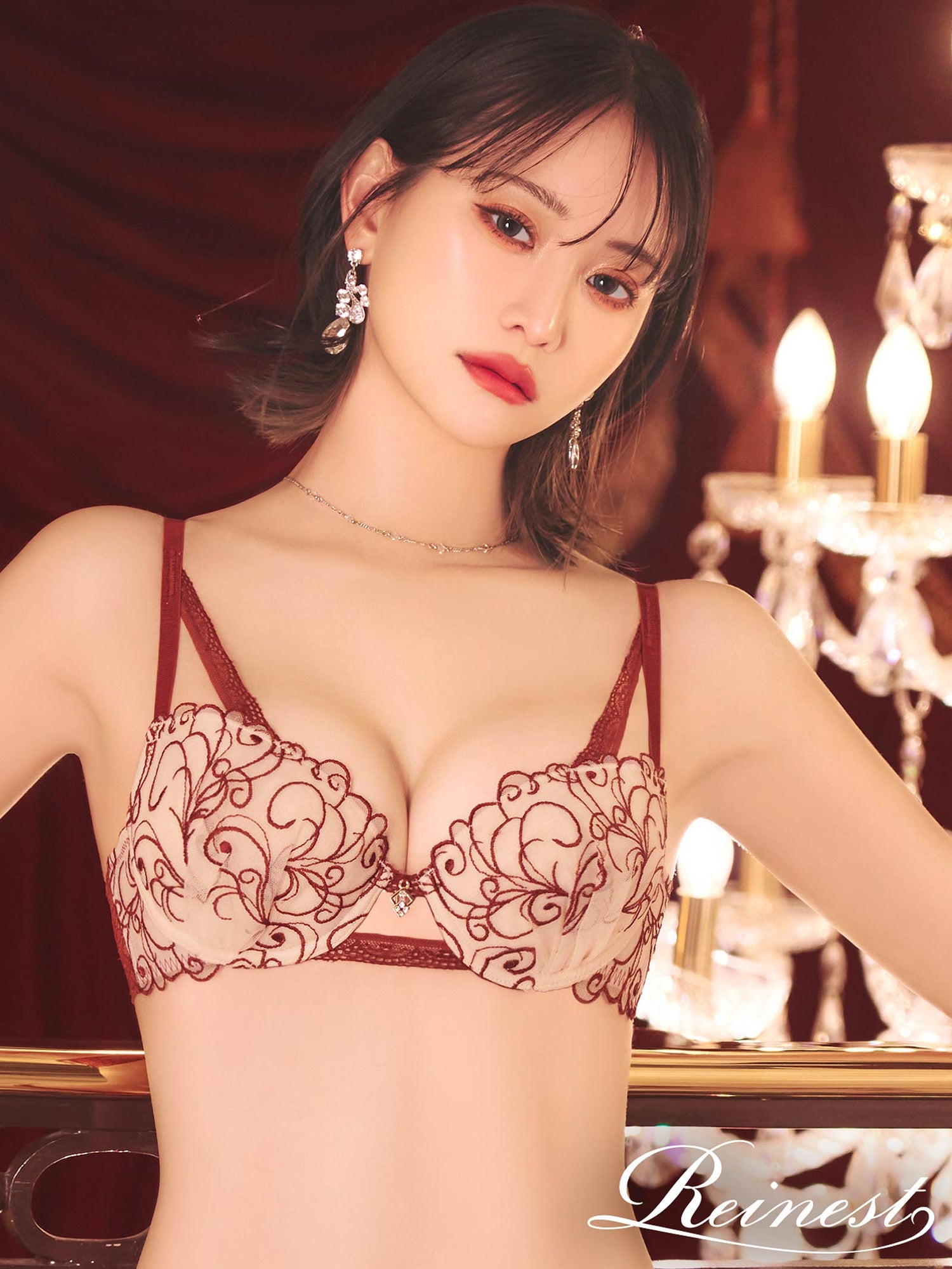2/24新作!【永尾まりや着用】【Reinest】モダンスカラップアイビーブラジャー&amp;バック透けTバックショーツ［大人気］
