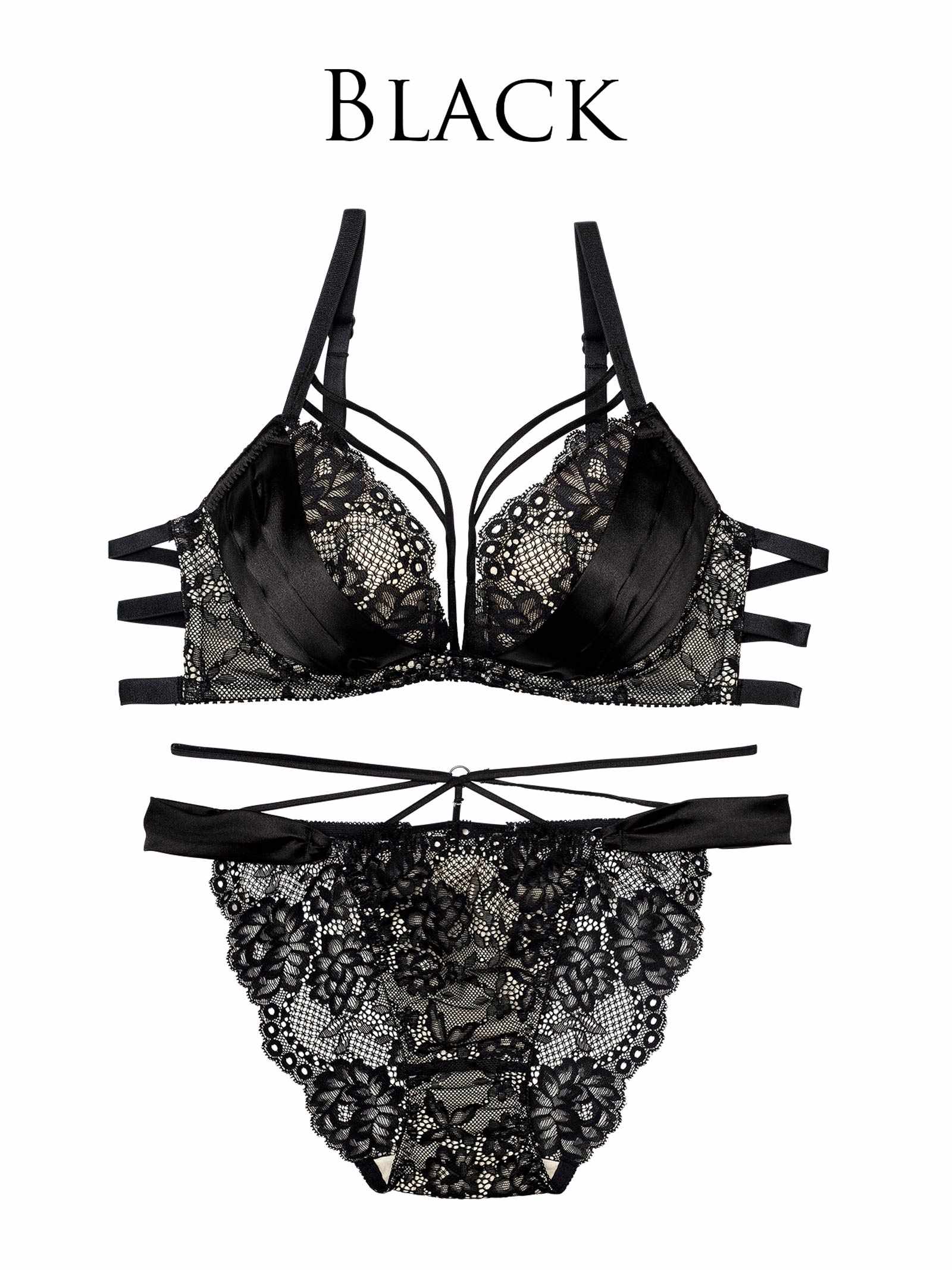 10/8新作!【Reinest】グラマラスサテンコードブラジャー&amp;バック透けフルバックショーツ