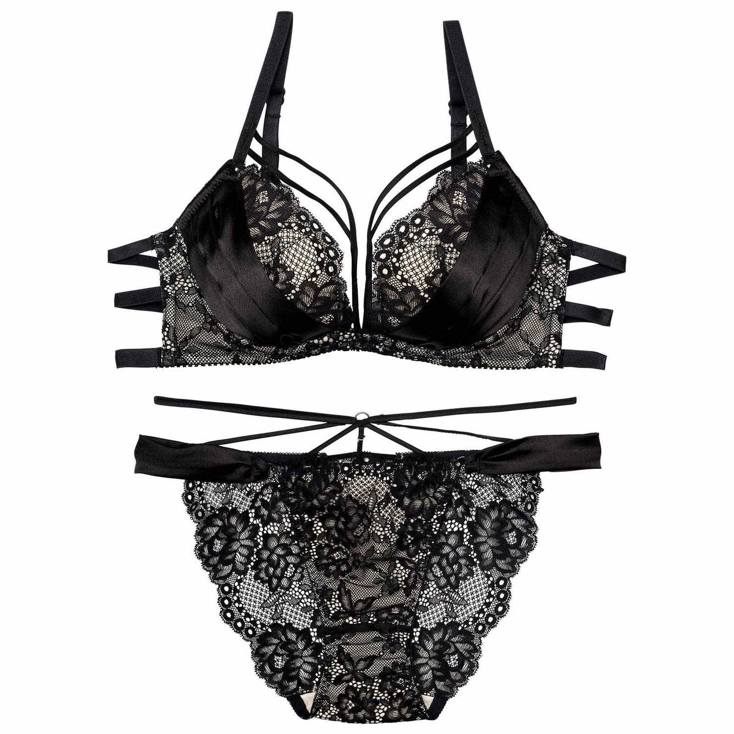 12/2再販!グラマラスサテンコードブラジャー&amp;バック透けフルバックショーツ