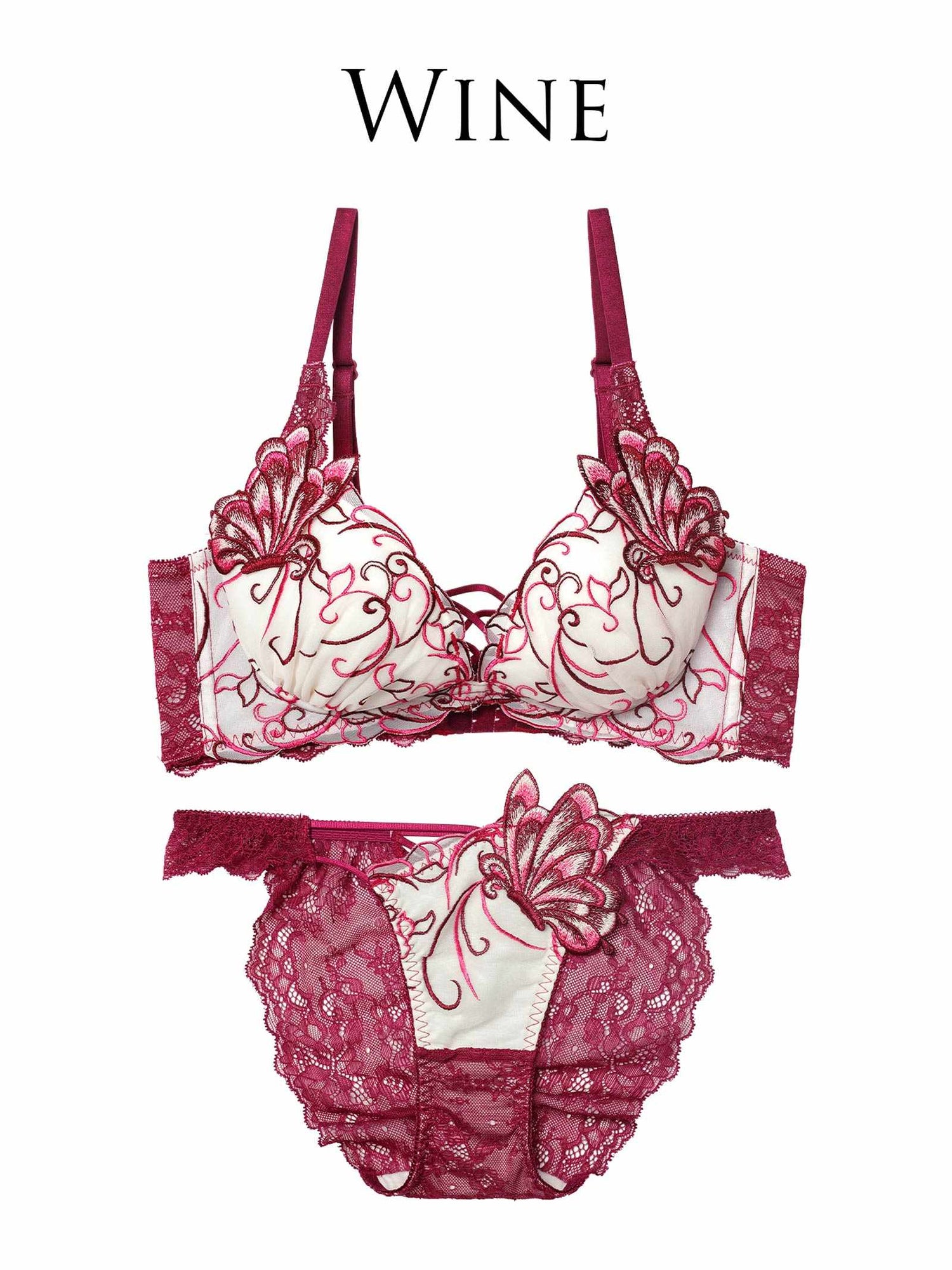 11/26新作!アラベスクパピヨンレース育乳脇高★魔法のブラジャー&amp;バック透けフルバックショーツ