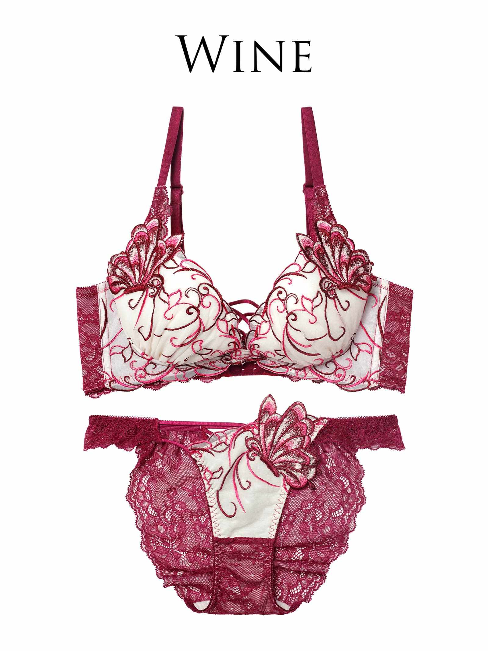 11/26新作!アラベスクパピヨンレース育乳脇高★魔法のブラジャー&amp;バック透けフルバックショーツ