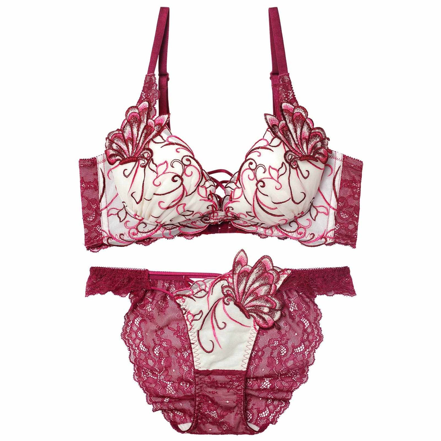 11/26新作!アラベスクパピヨンレース育乳脇高★魔法のブラジャー&amp;バック透けフルバックショーツ