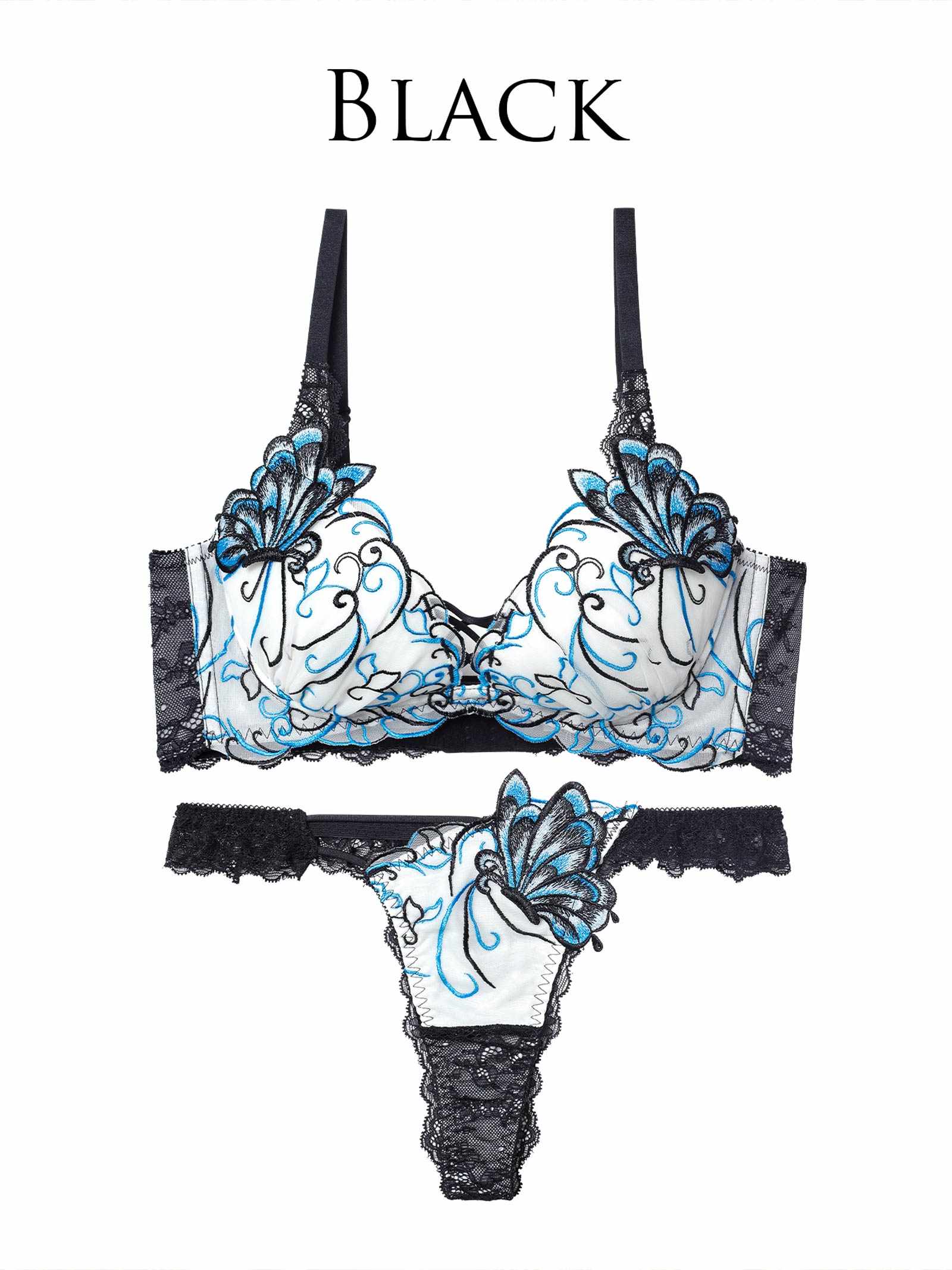 11/26新作!アラベスクパピヨンレース育乳脇高★魔法のブラジャー&amp;バック透けTバックショーツ