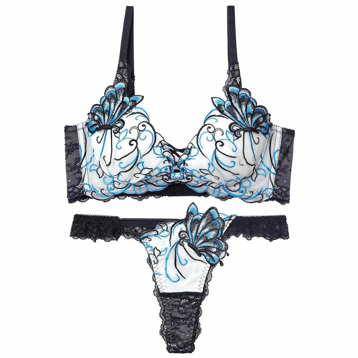 11/26新作!アラベスクパピヨンレース育乳脇高★魔法のブラジャー&amp;バック透けTバックショーツ