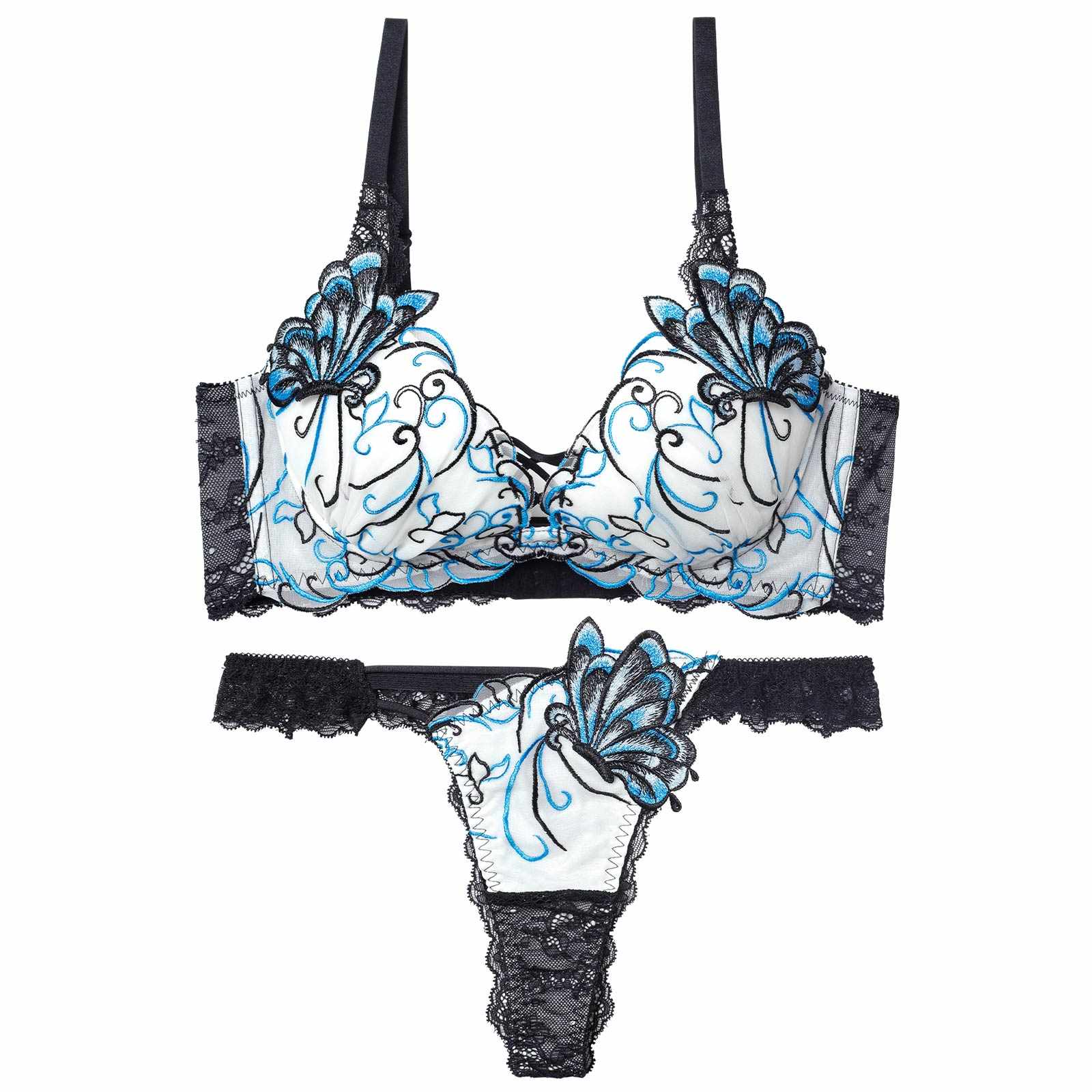 11/26新作!アラベスクパピヨンレース育乳脇高★魔法のブラジャー&amp;バック透けTバックショーツ