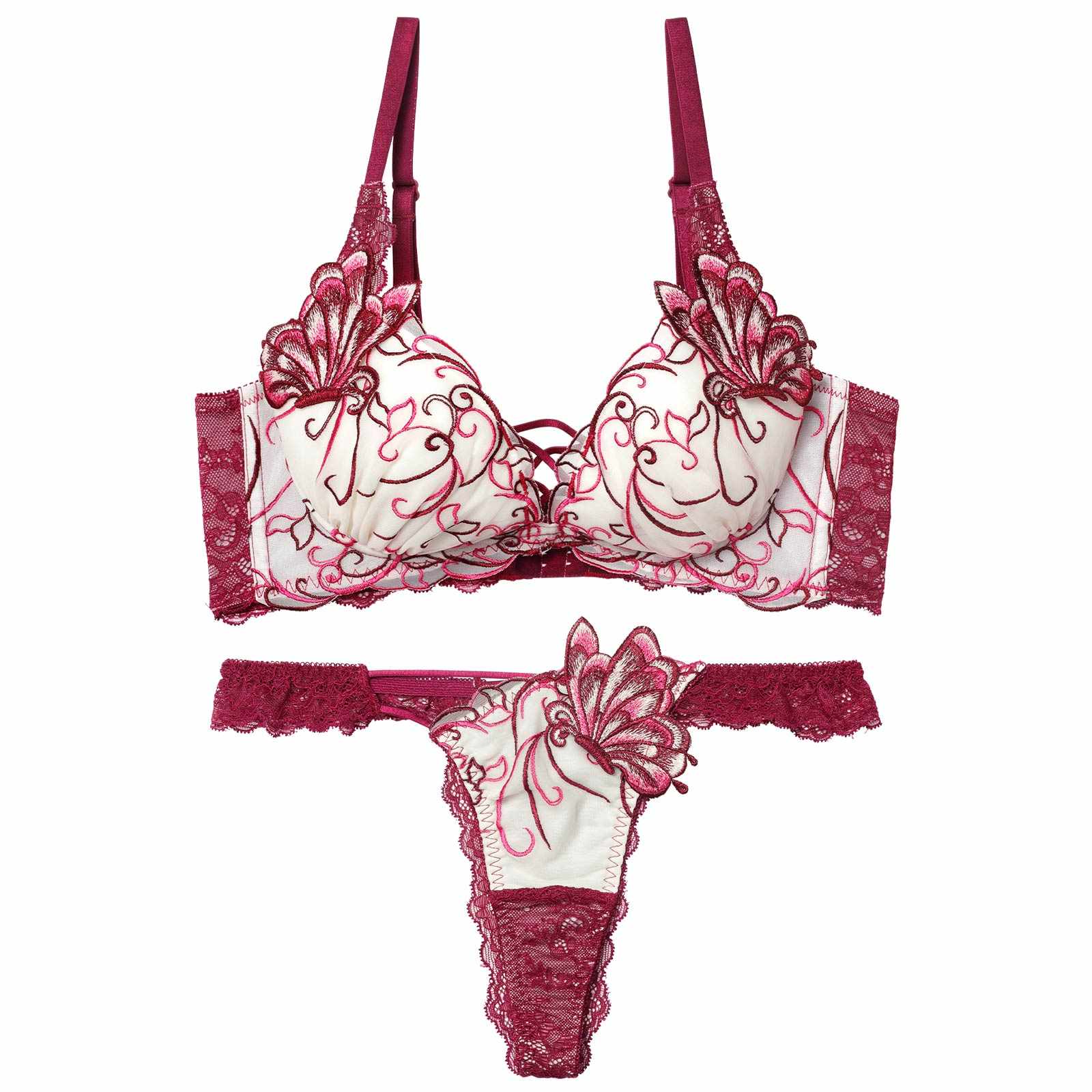 11/26新作!アラベスクパピヨンレース育乳脇高★魔法のブラジャー&amp;バック透けTバックショーツ