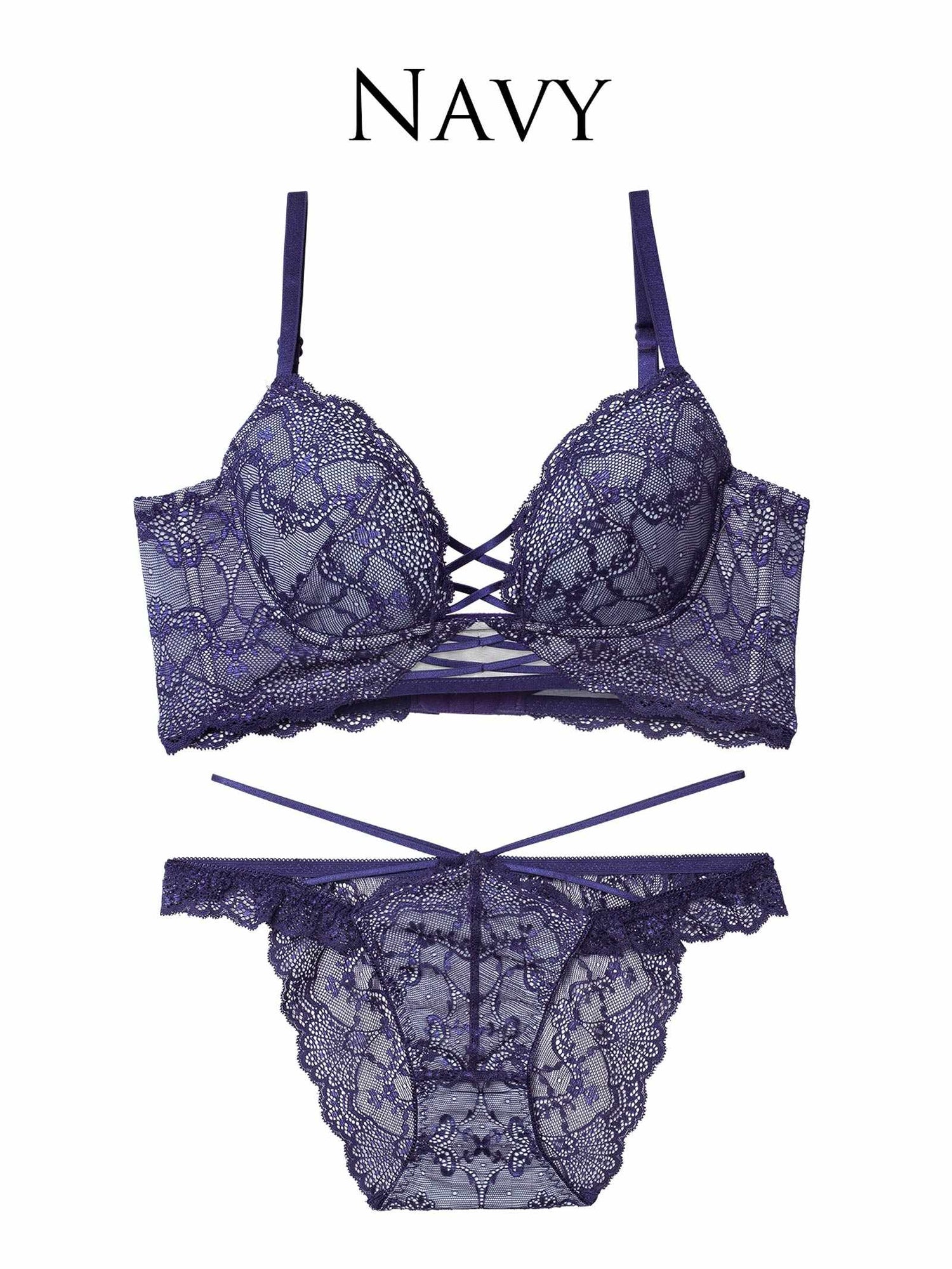 12/17新作!ラグジュアリーレースアップ背中魅せブラジャー＆バック透けフルバックショーツ