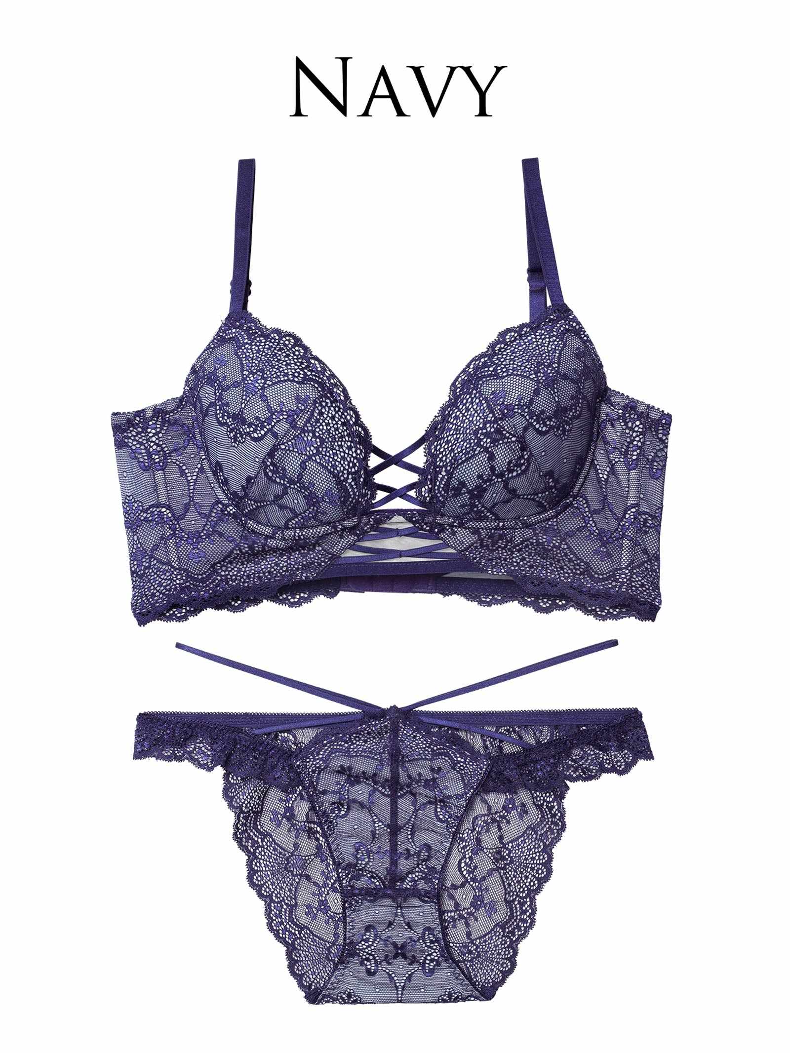 12/17新作!ラグジュアリーレースアップ背中魅せブラジャー＆バック透けフルバックショーツ