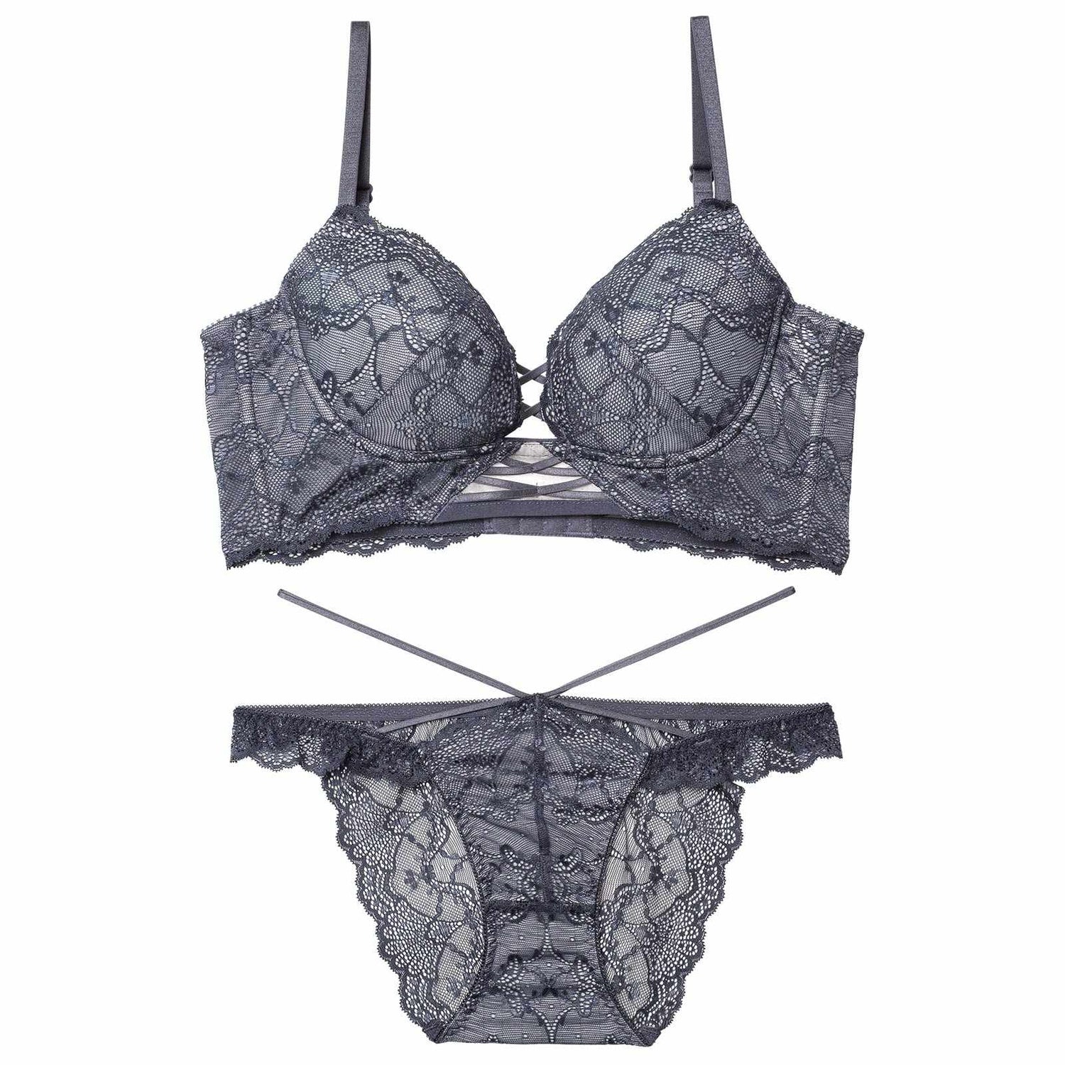 12/17新作!ラグジュアリーレースアップ背中魅せブラジャー＆バック透けフルバックショーツ