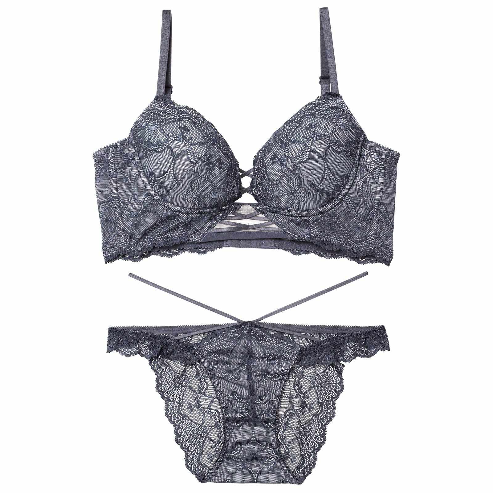 12/17新作!ラグジュアリーレースアップ背中魅せブラジャー＆バック透けフルバックショーツ