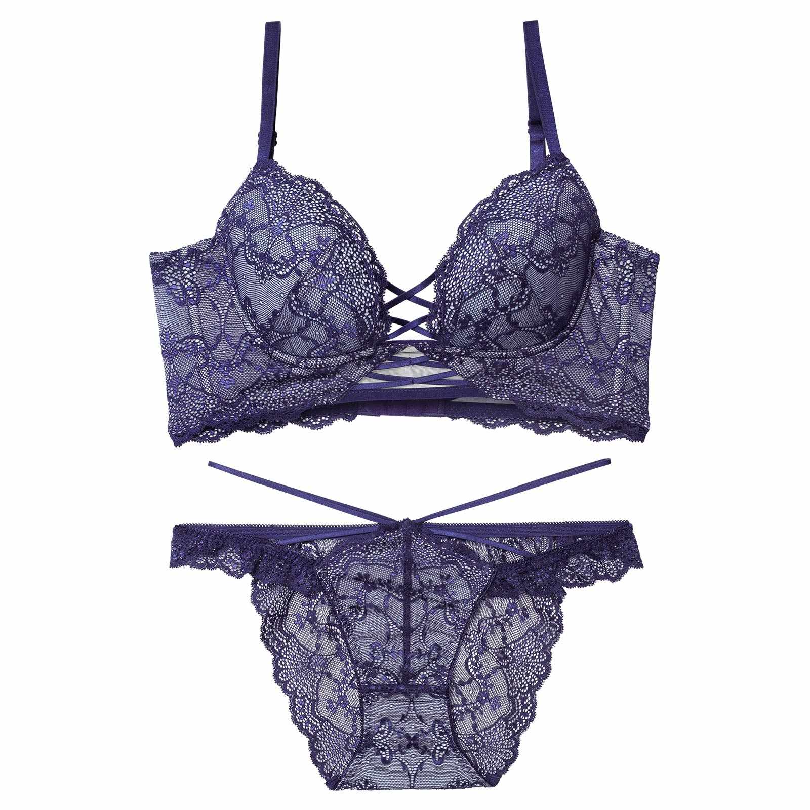 12/17新作!ラグジュアリーレースアップ背中魅せブラジャー＆バック透けフルバックショーツ