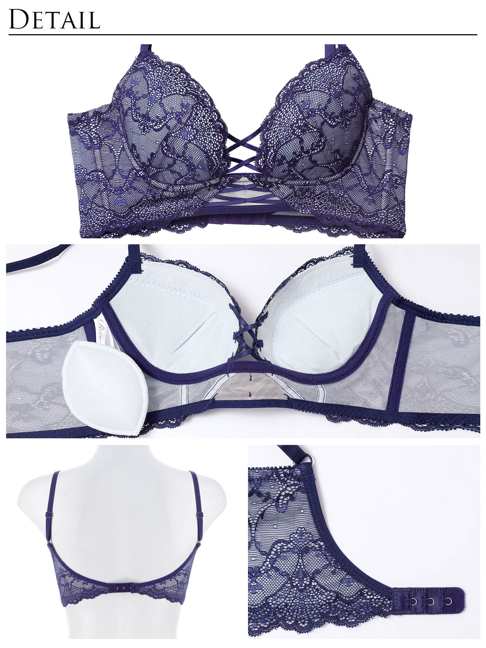 12/17新作!ラグジュアリーレースアップ背中魅せブラジャー＆バック透けフルバックショーツ