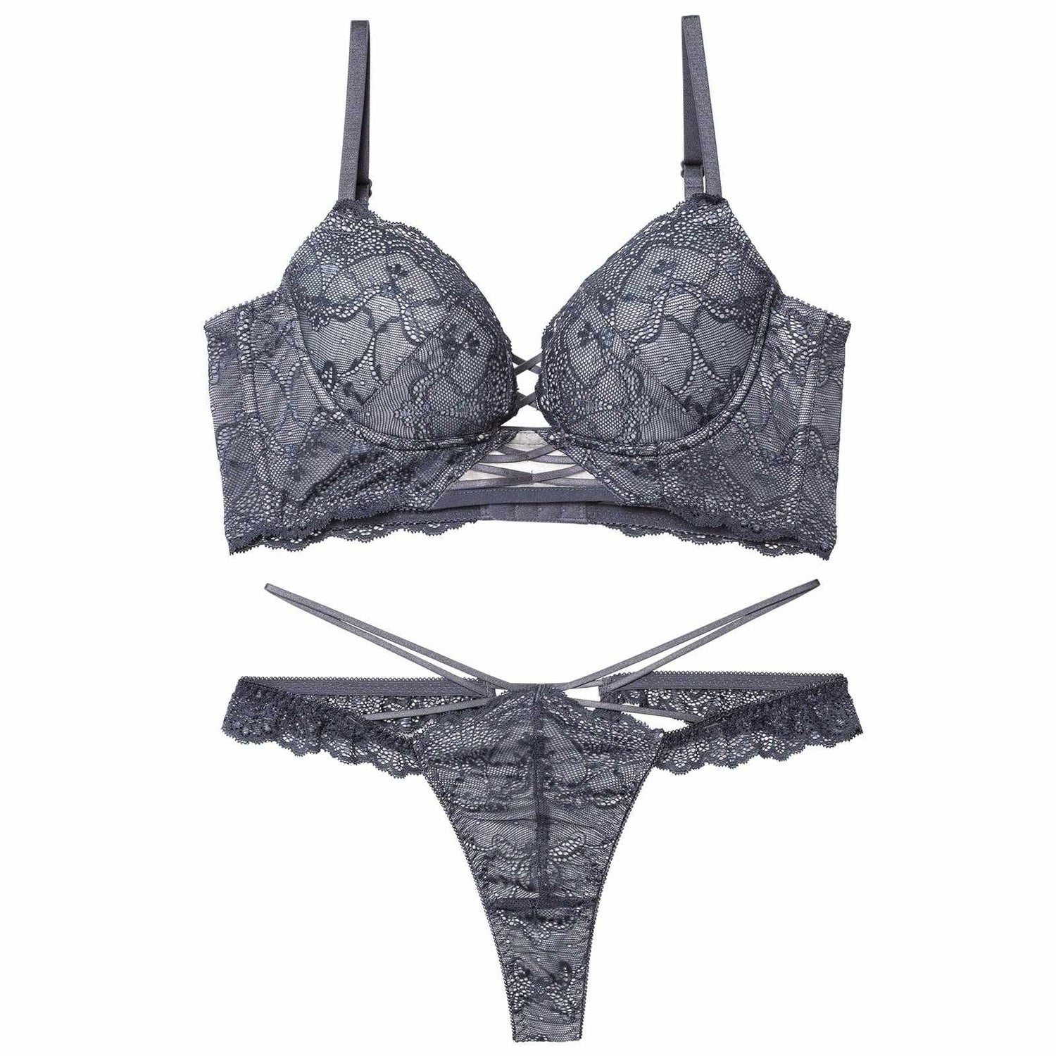 12/17新作!ラグジュアリーレースアップ背中魅せブラジャー＆バック透けTバックショーツ