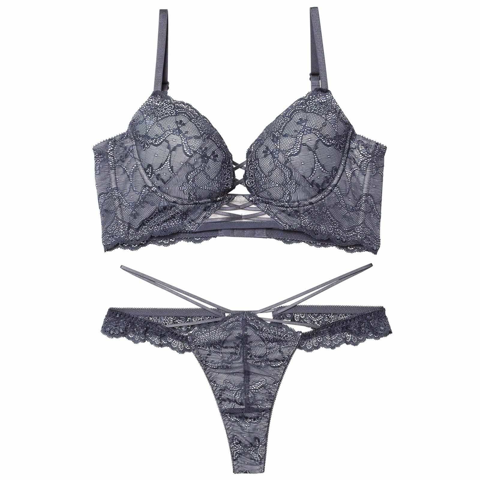 12/17新作!ラグジュアリーレースアップ背中魅せブラジャー＆バック透けTバックショーツ
