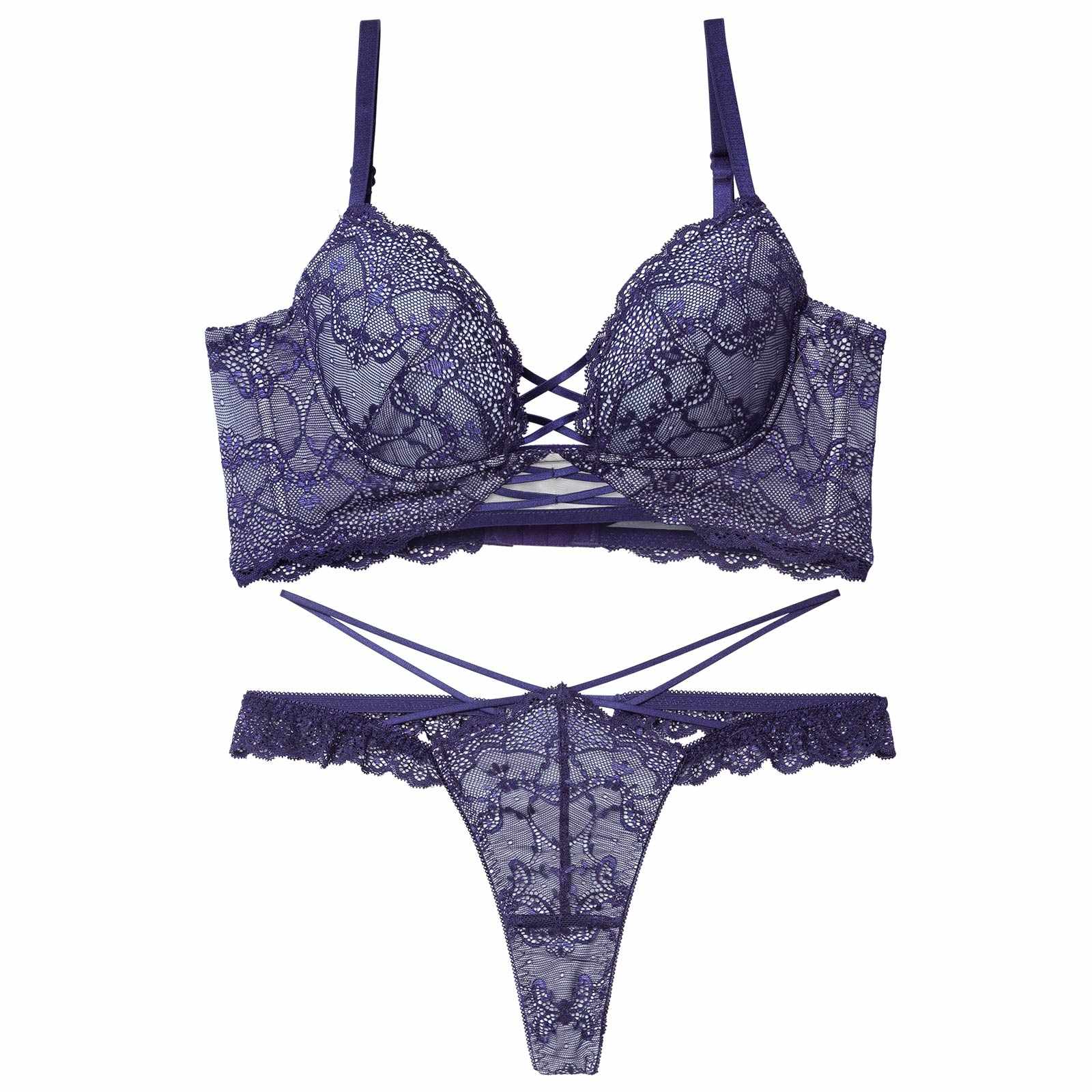 12/17新作!ラグジュアリーレースアップ背中魅せブラジャー＆バック透けTバックショーツ