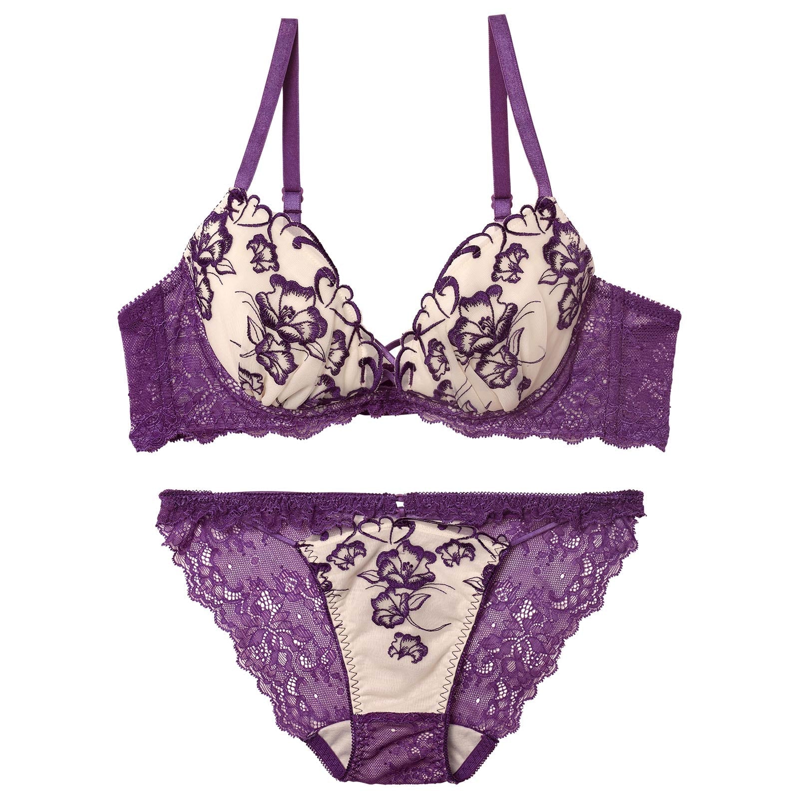 1/5新作!クレールフィーユレースアップブラジャー&amp;バック透けフルバックショーツ