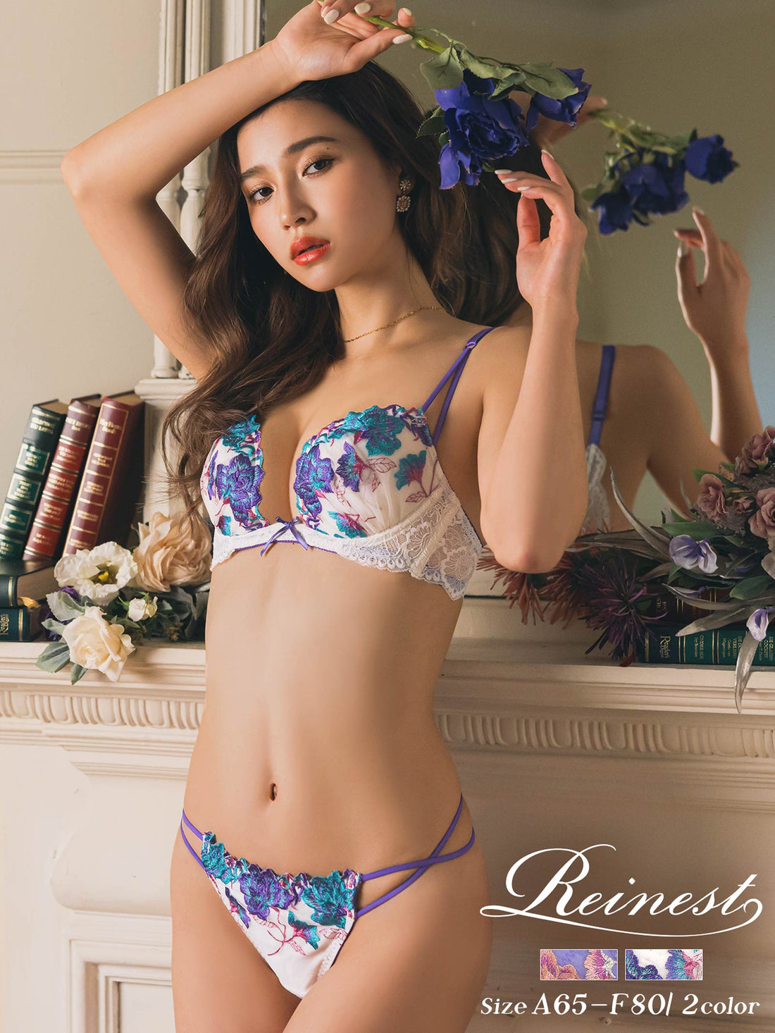 シュエットグラデーションフラワーブラジャー&amp;バック透けフルバックショーツ