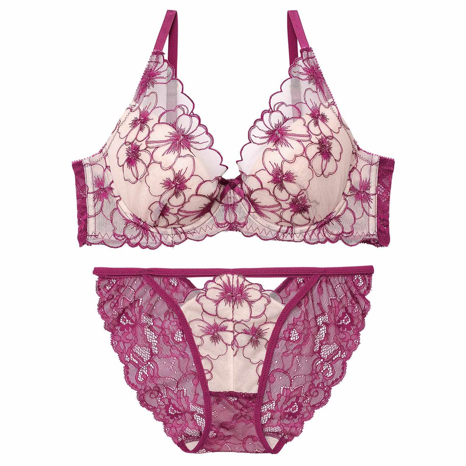 12/27再販!ロマンスビオラエンブロイダリーブラジャー&amp;バック透けフルバックショーツ