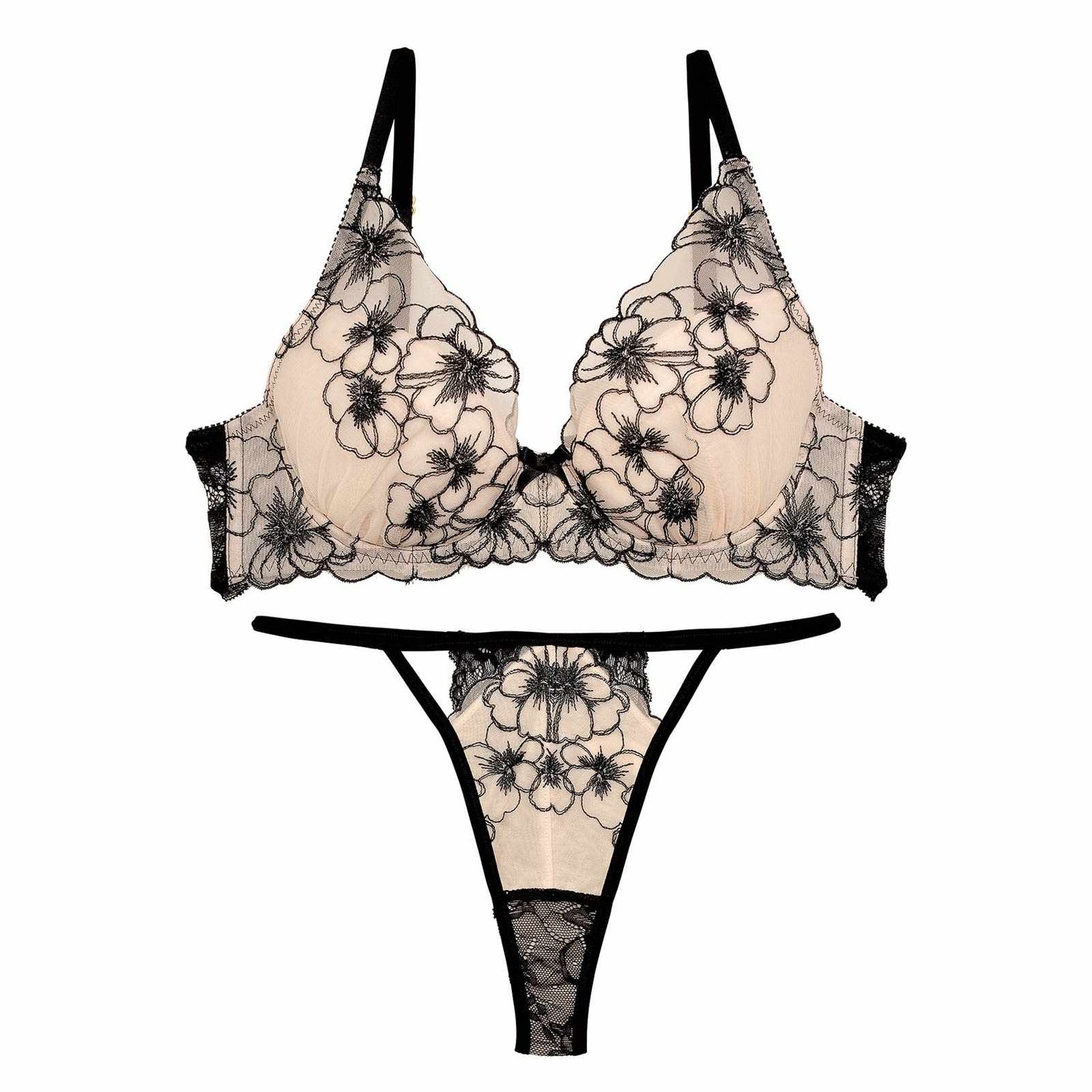 12/27再販!ロマンスビオラエンブロイダリーブラジャー&amp;バック透けTバックショーツ