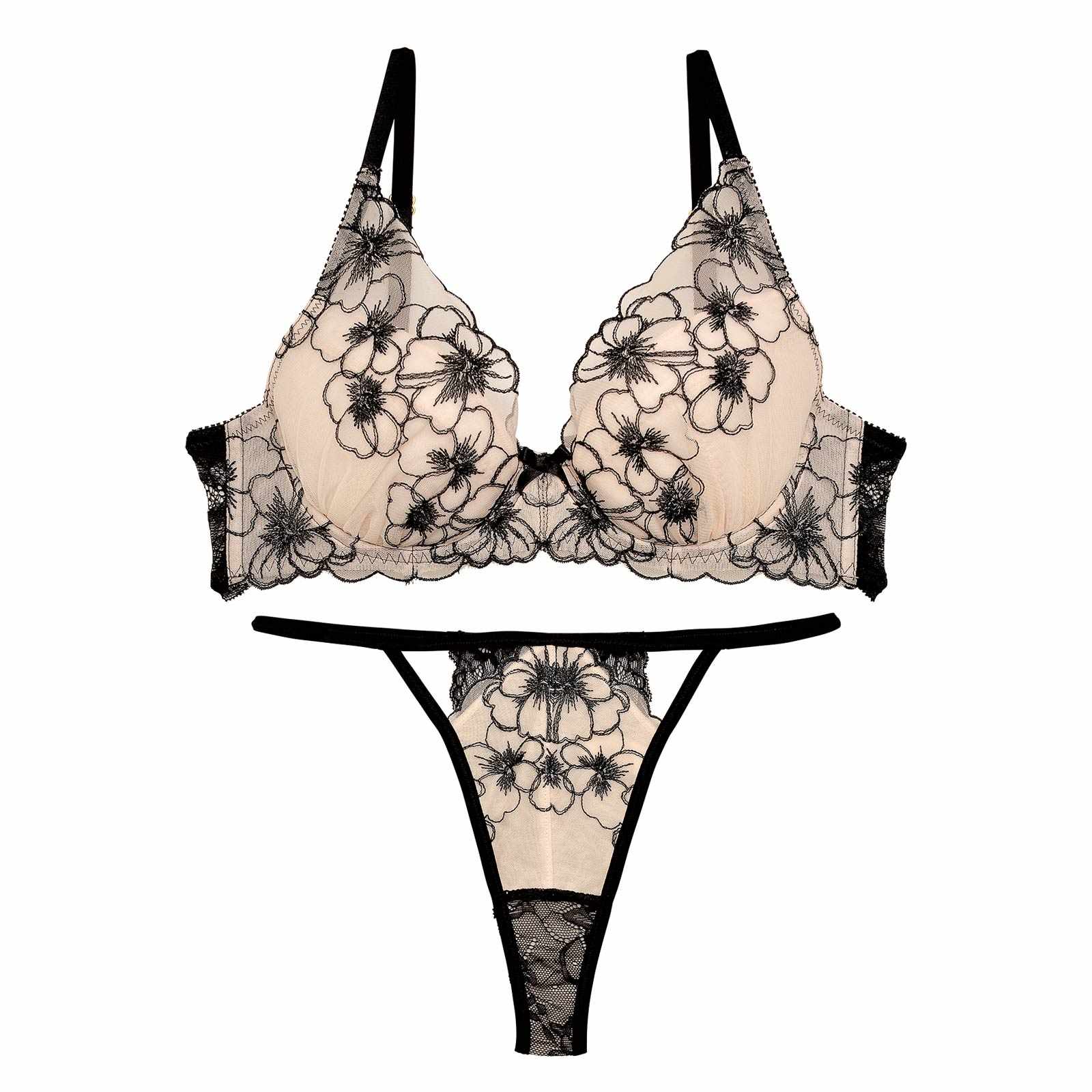 12/27再販!ロマンスビオラエンブロイダリーブラジャー&amp;バック透けTバックショーツ