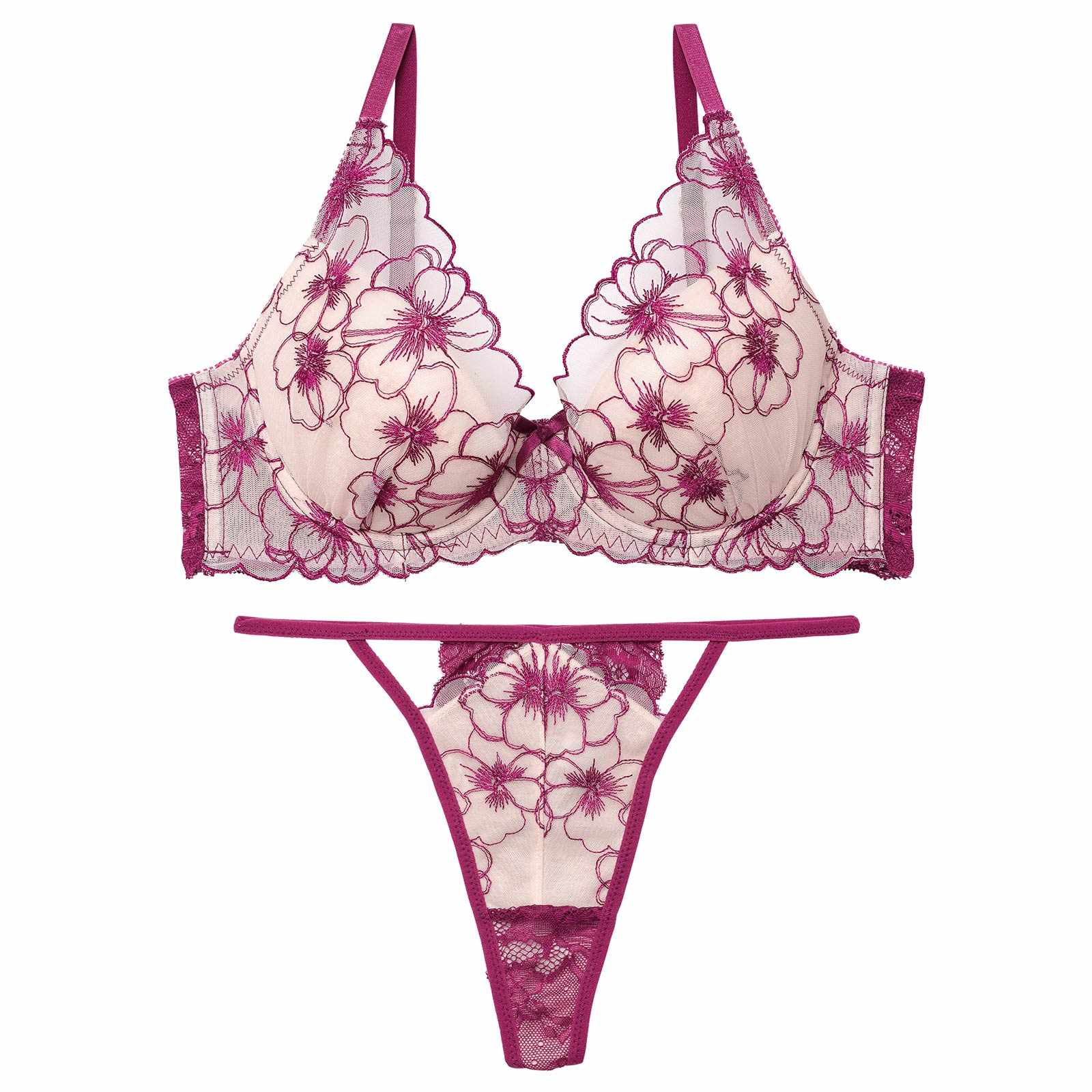 12/27再販!ロマンスビオラエンブロイダリーブラジャー&amp;バック透けTバックショーツ