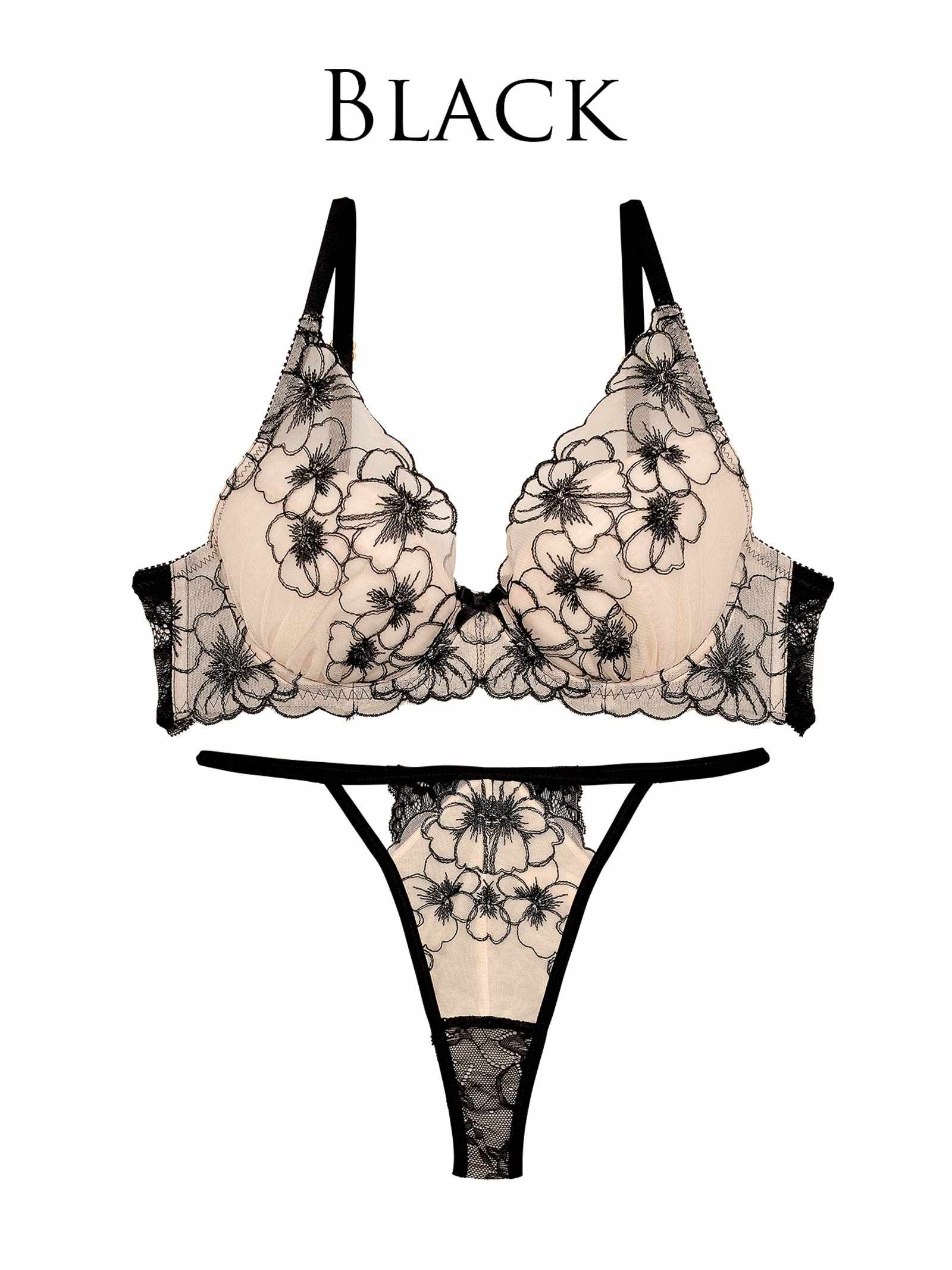 9/15新作ロマンスビオラエンブロイダリーブラジャー&amp;バック透けTバックショーツ