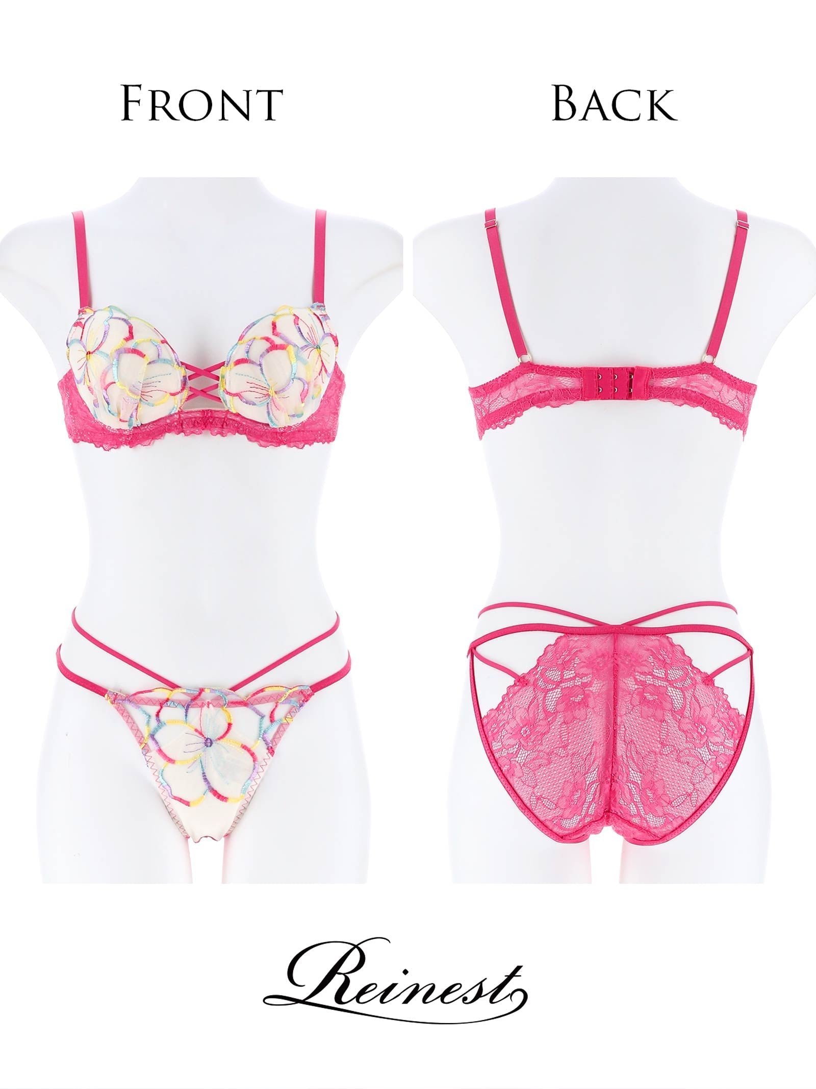 11/6新作!【Reinest】レースアップバイブラントフラワーブラジャー&amp;バック透けフルバックショーツ