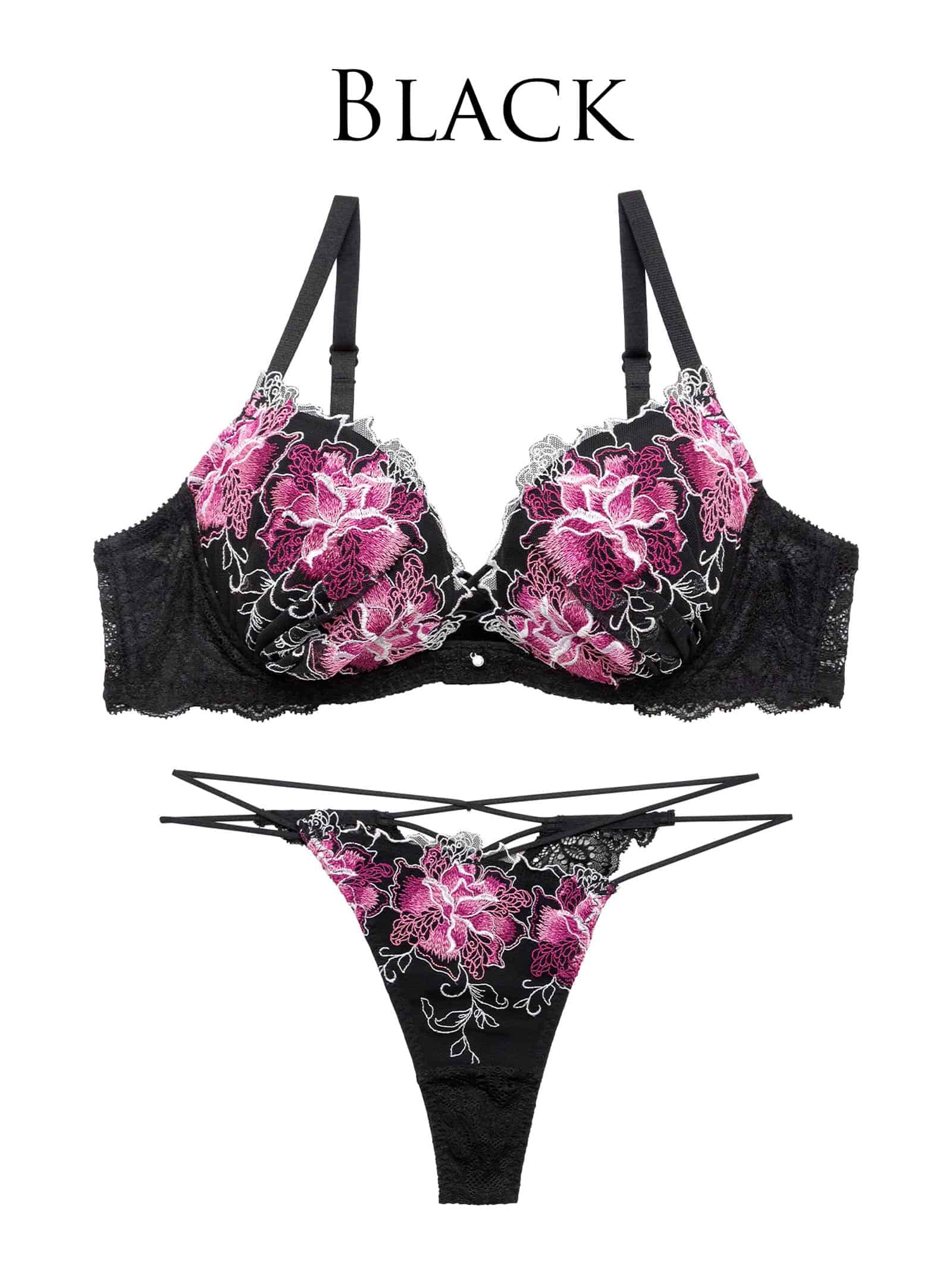 8/12新作!ファブリックレースアップフラワーブラジャー&amp;バック透けTバックショーツ