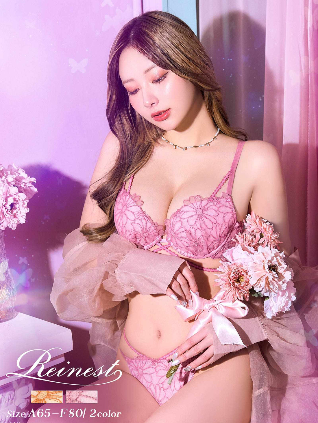 3/25新作!【Reinest】フェミニンシアーマーガレットブラジャー&amp;バック透けフルバックショーツ
