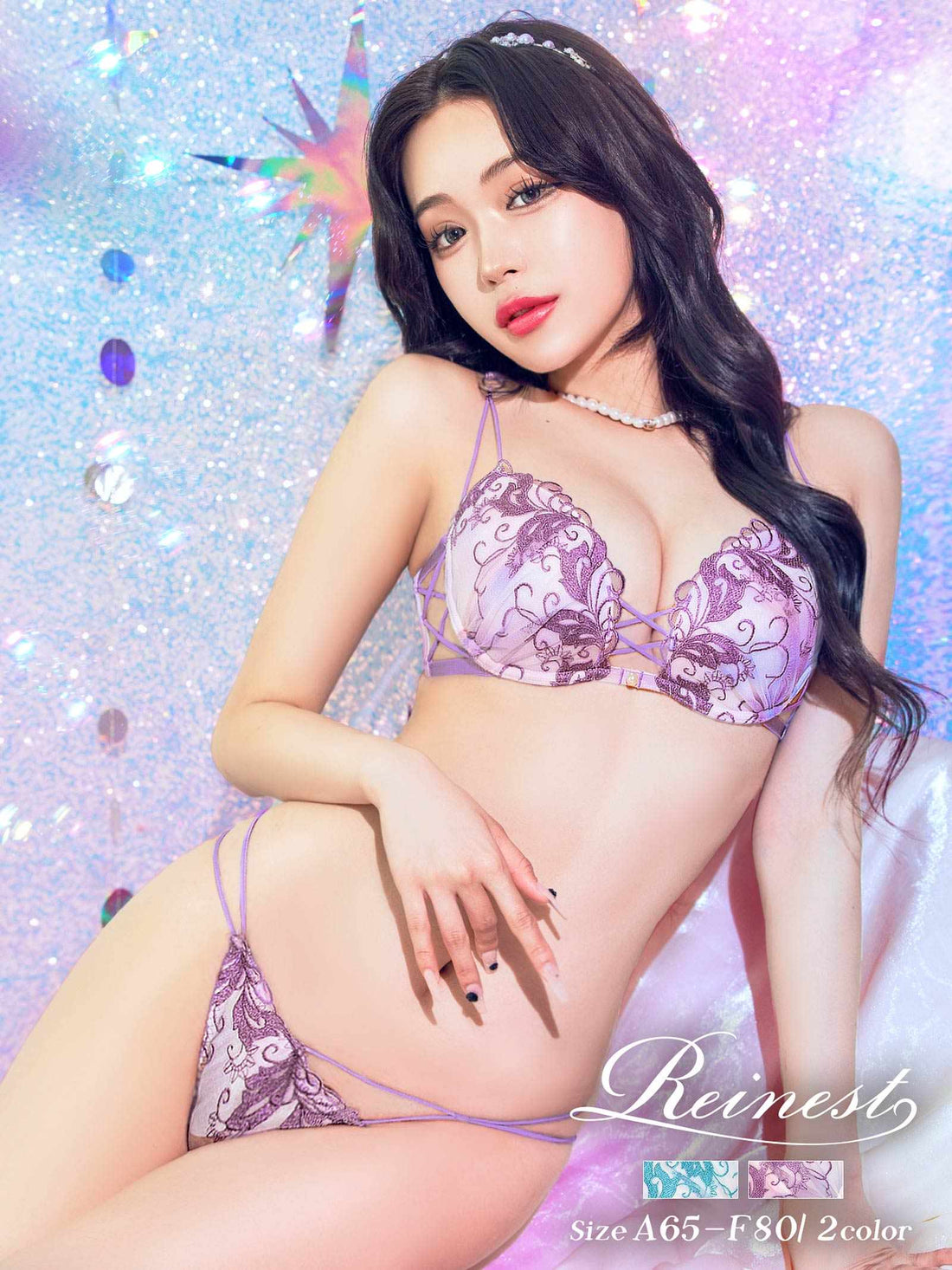【Reinest】オーロラボタニカルブラジャー&amp;バック透けフルバックショーツ