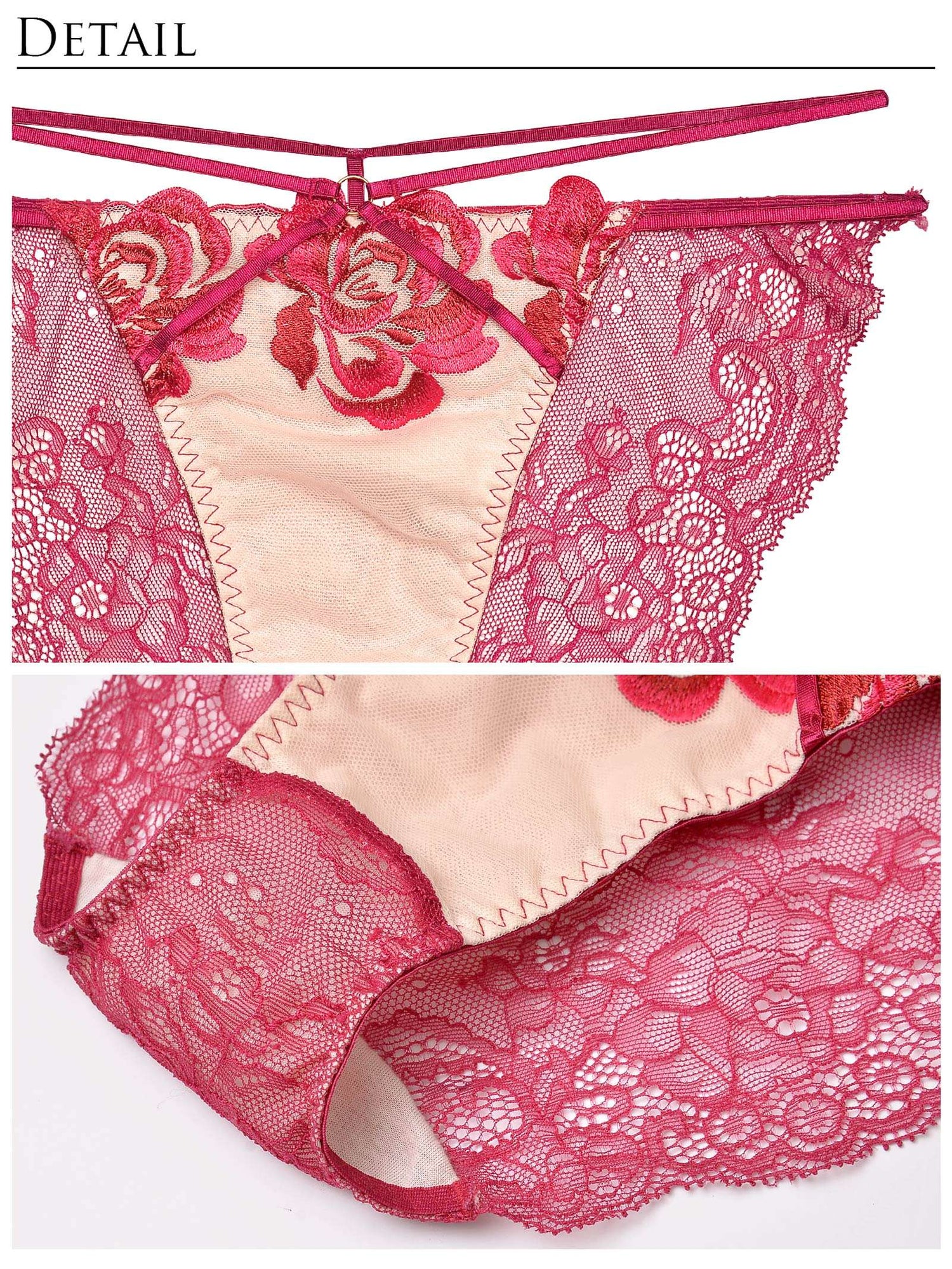 【Reinest】ディープクラシックローズブラジャー&amp;バック透けフルバックショーツ