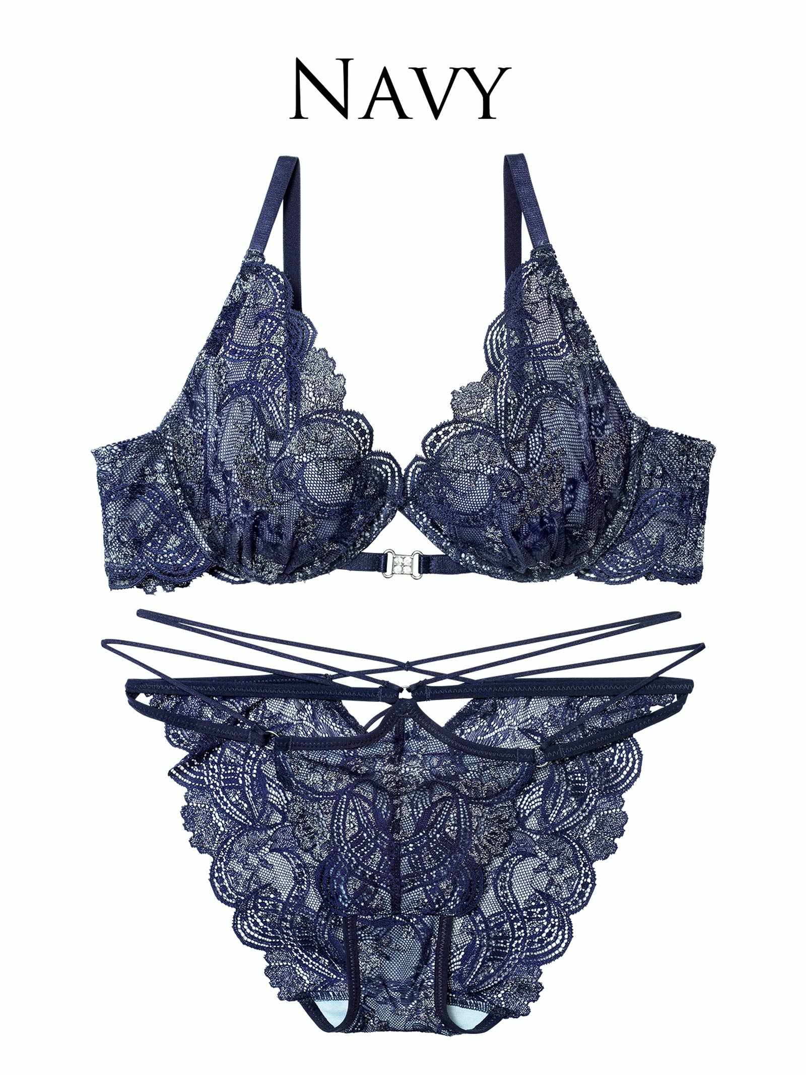 12/1新作!エレガントジュエルレースブラジャー&amp;バック透けフルバックショーツ