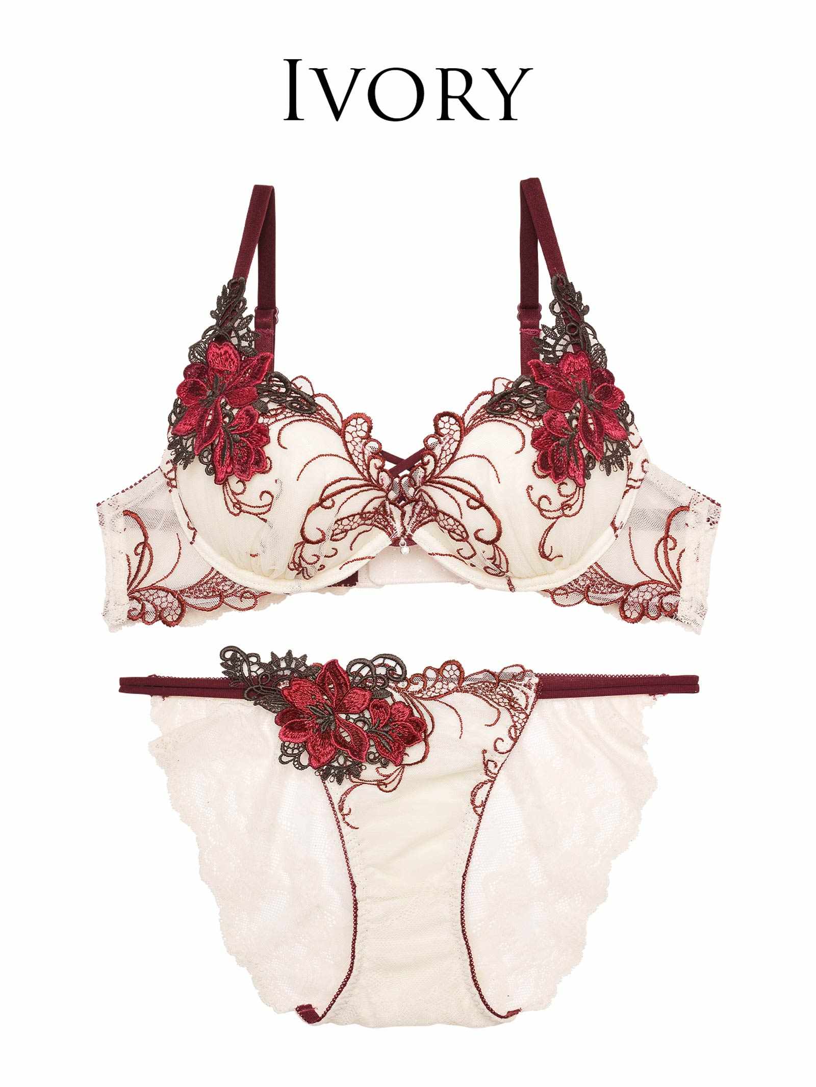 1/5新作!【Reinest】ロイヤルフラワーモチーフブラジャー&amp;バック透けフルバックショーツ