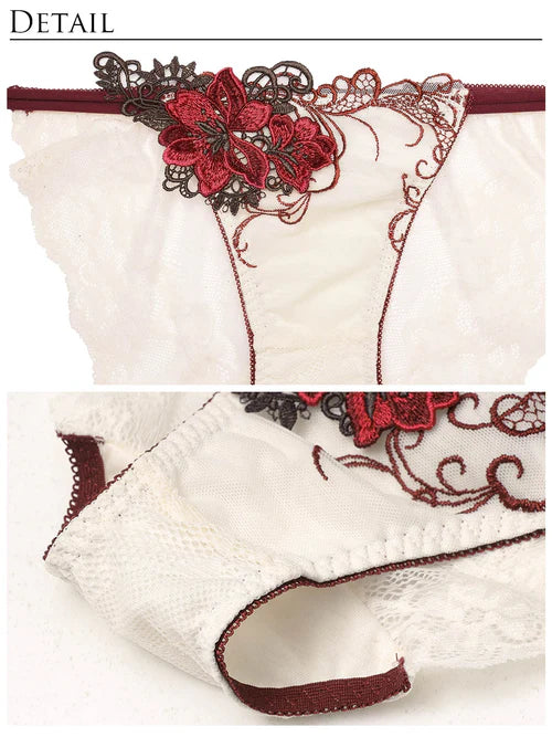 11/8再販!ロイヤルフラワーモチーフブラジャー&amp;バック透けフルバックショーツ