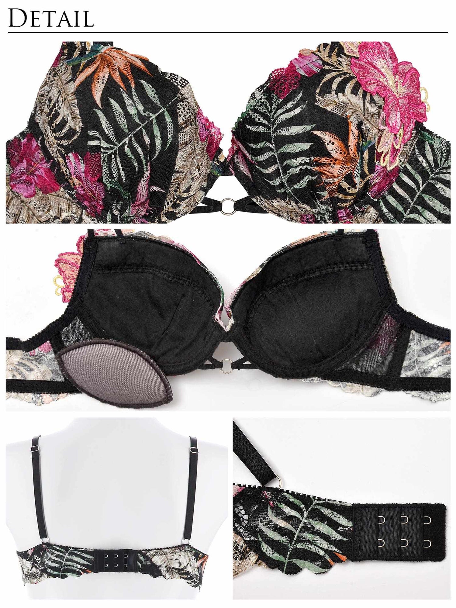 【Reinest】トロピカルブライトフラワーブラジャー&amp;バック透けフルバックショーツ