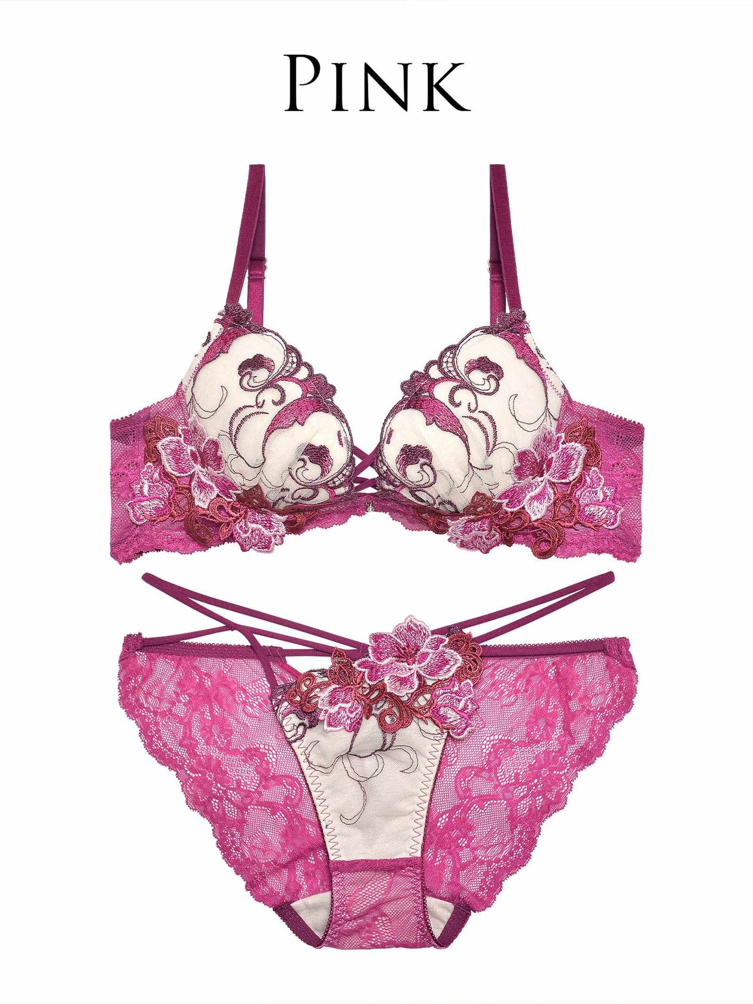 【Reinest】ビューティフルグロウフラワーブラジャー&amp;バック透けフルバックショーツ