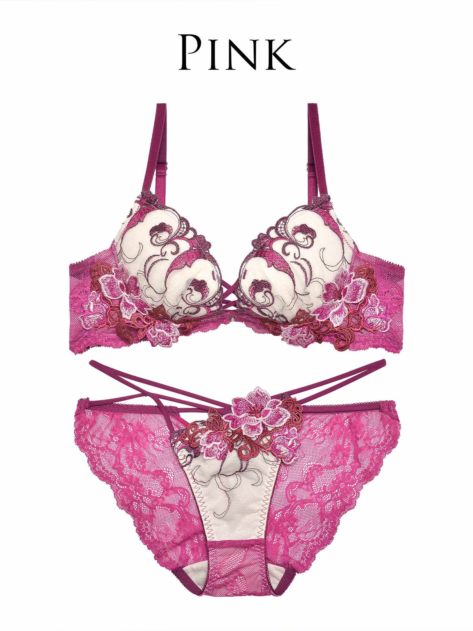 【Reinest】ビューティフルグロウフラワーブラジャー&amp;バック透けフルバックショーツ