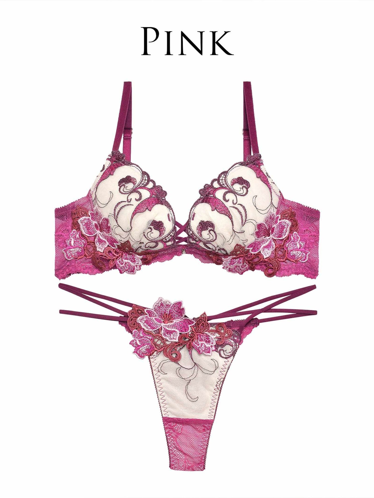 【Reinest】ビューティフルグロウフラワーブラジャー&amp;バック透けTバックショーツ